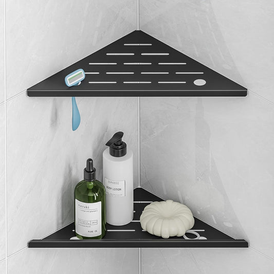Shower Corner Shelf with Razor Hole, Modern Sturdy Shower Caddy, 10" Rustproof Stainless Steel Shower Organizers Bathroom Shelf for Tile Wall, No Drilling