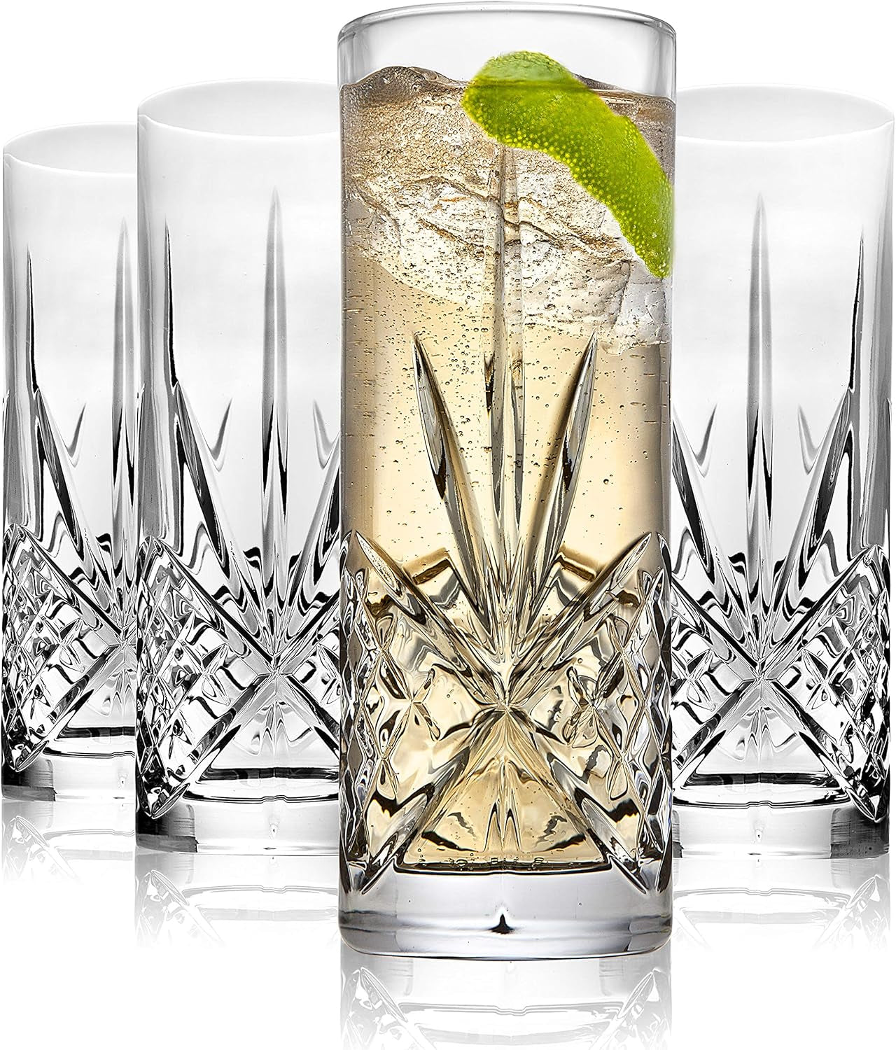 Tall Beverage Glasses Collins All Purpose Drinking Glasses- Dublin Collection, SET of 4