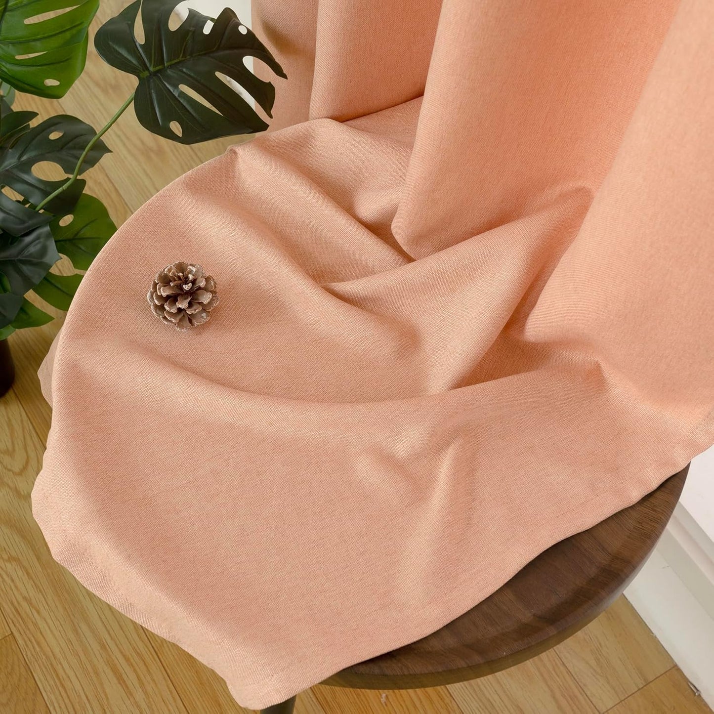 Peach Linen Curtains 84 Inch Length for Living Room Window, Farmhouse Spring Decor Thick Textured, 2 Panels, Each 52 Inch Wide