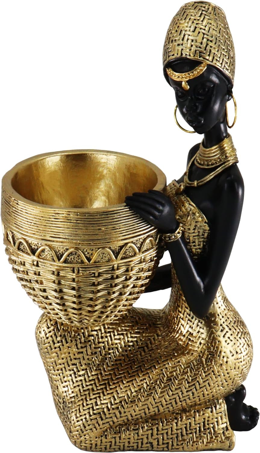 African Statues and Sculptures for Home Decor, Tribal Art Figurines for Living Room Decorations, Gold Vintage Aesthetic Ornament for Bookshelf and Tables, Housewarming Gifts for Women