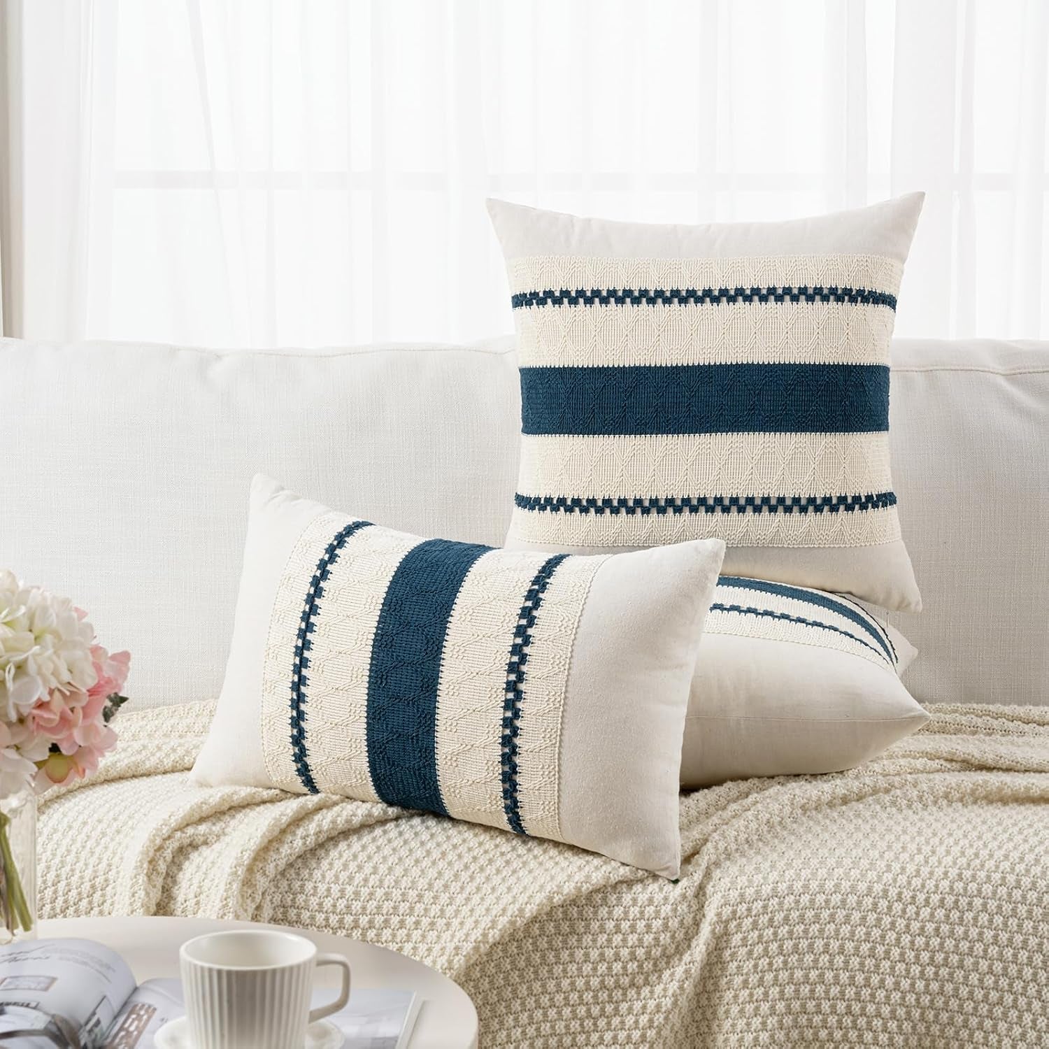 Set of 1 Boho Teal Lumbar Decorative Throw Pillow Cover 12X20 Inch