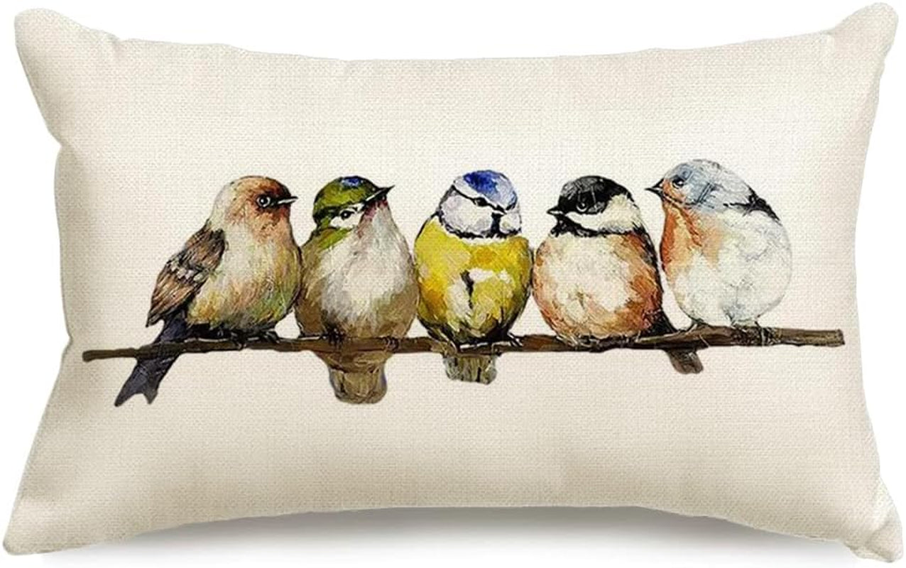 Watercolor Birds Pillows Decorative Throw Pillows 12X20, Hand-Painted Oil Painting