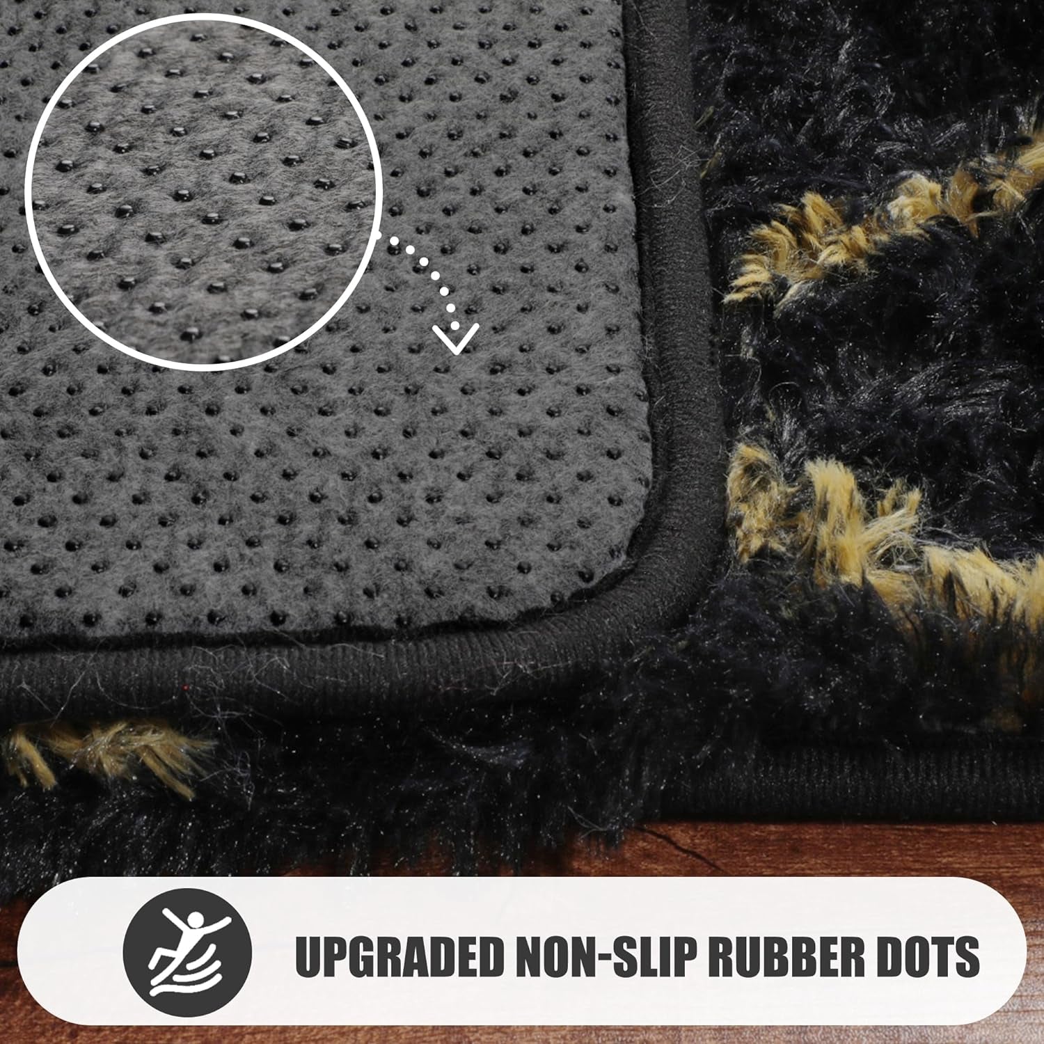 Geometric Thick Fluffy Black and Gold Area Rug, 6X9