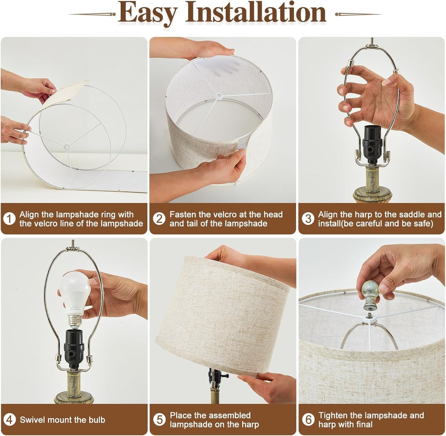 Boho Rattan Side Table Lamp Set of 2 - With 3 Way Dimmable - Bulbs Included