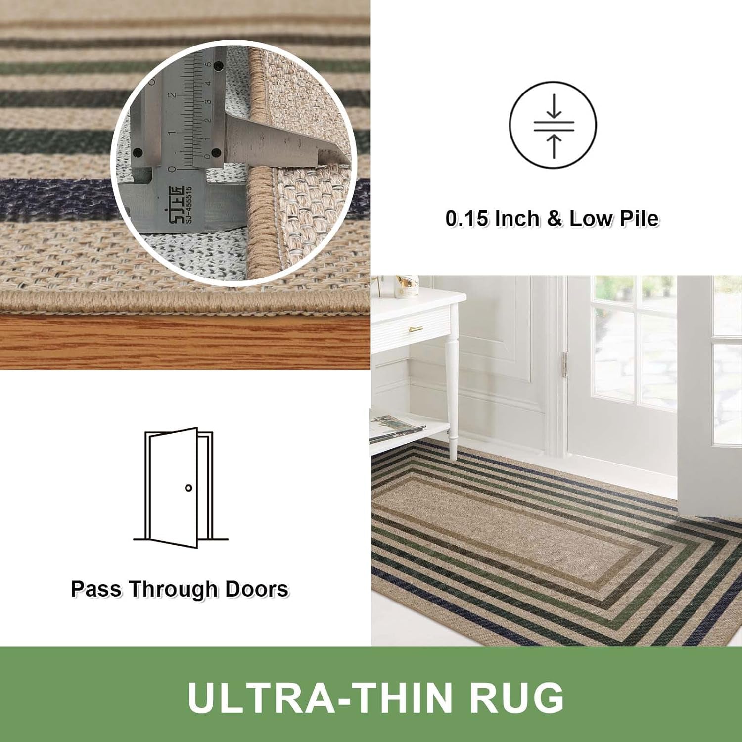 Modern Geometric Easy Jute Rug, Washable 5X7 Indoor/ Outdoor Rugs