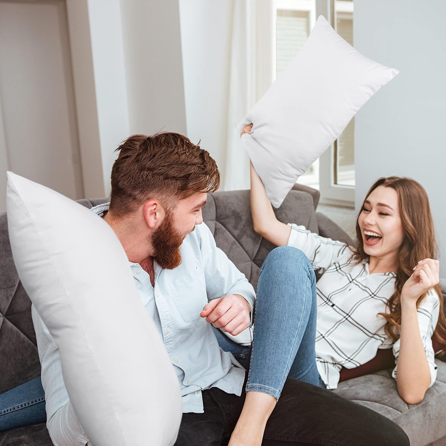 Throw Pillows Insert (Pack of 2, White) - 12 X 20 Inches Bed and Couch Pillows - Indoor Decorative Pillows