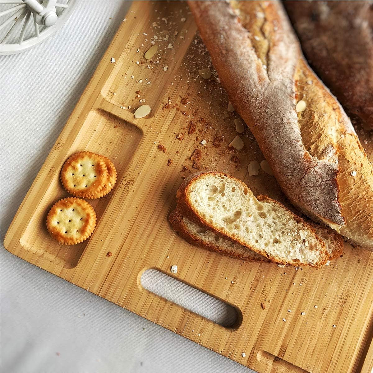 Cutting Boards, Large Bamboo Chopping Board, Built-In 3 Compartments and Juice Grooves(17 X 12.6")