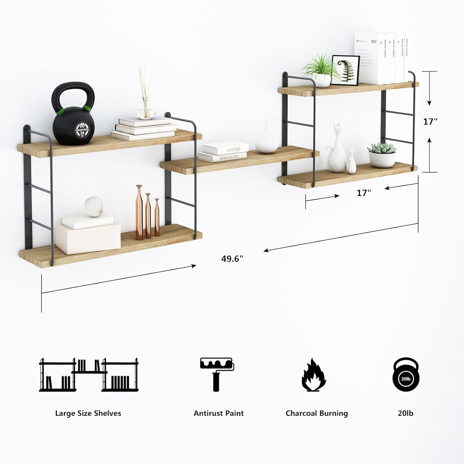 Wall Shelves, Wall Mounted Floating Shelves, Rustic Wall Decor Wood Shelves, Easy Installation Hanging Shelves (5, Wooden)