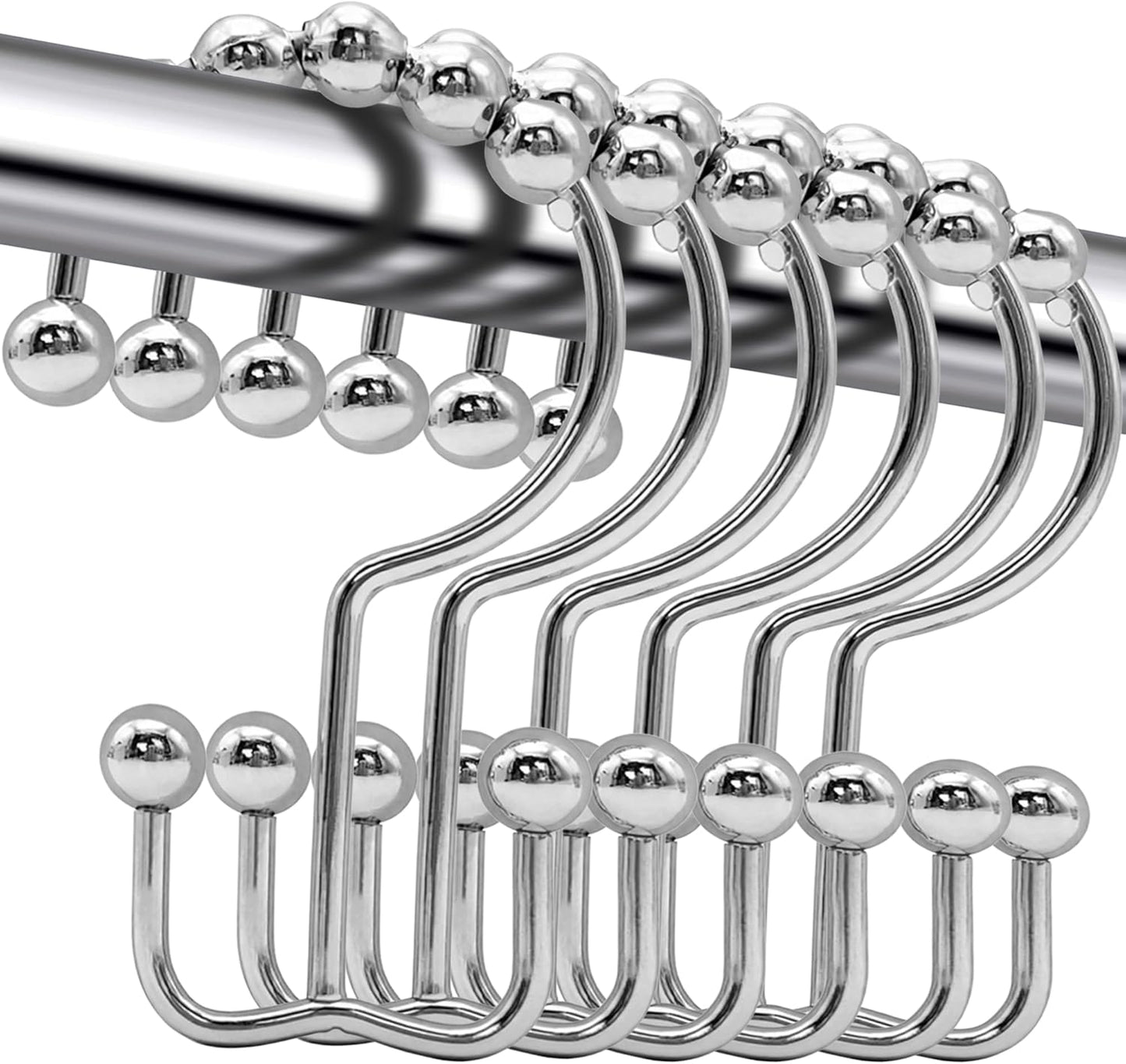 Shower Curtain Hooks,12 Pcs Rustproof Metal Shower Curtain Rings, Free Sliding Double Shower Hooks for Shower Curtain & Liners(Silver)