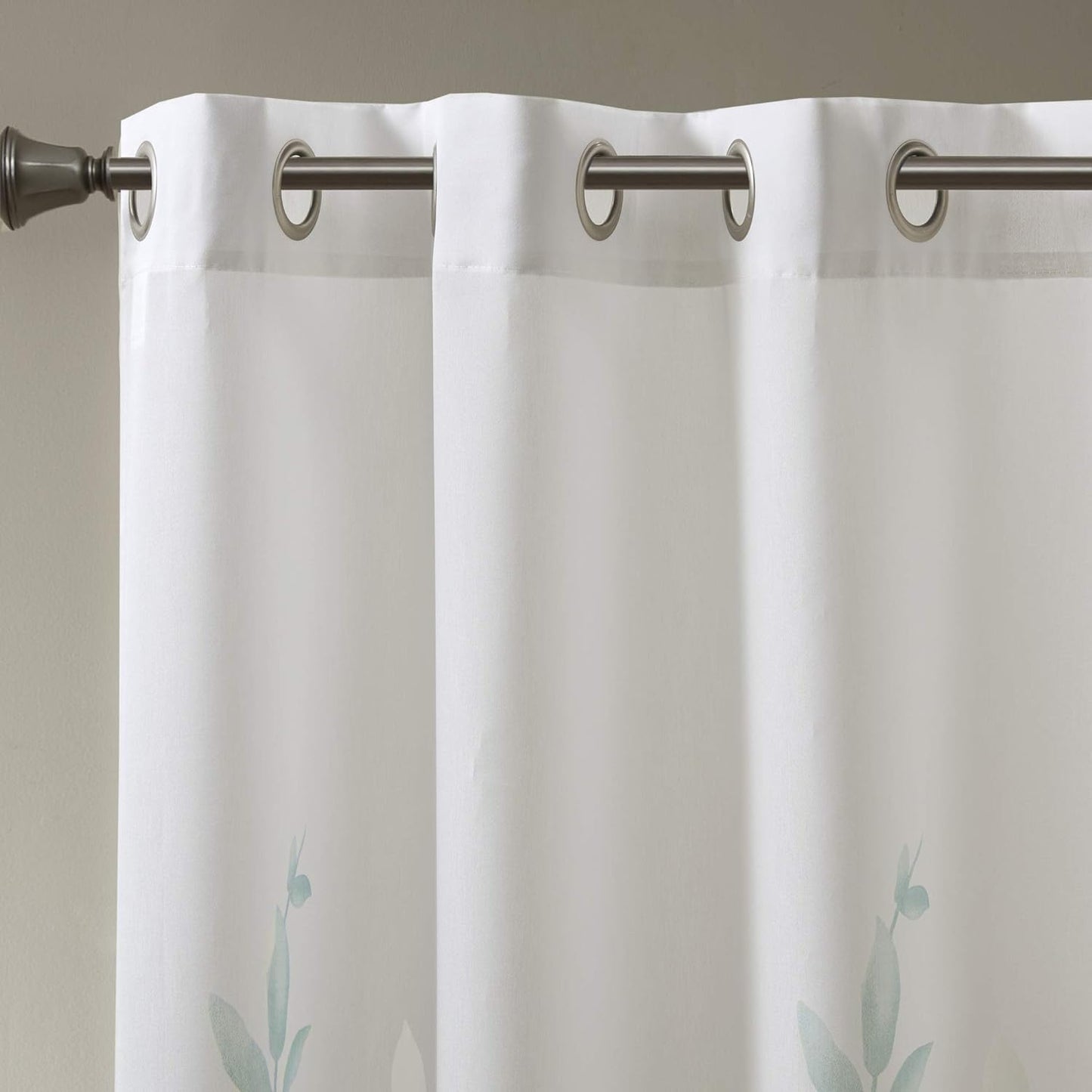 Cecily Semi Sheer SINGLE Panel Curtain, "50X84", Leaves Aqua
