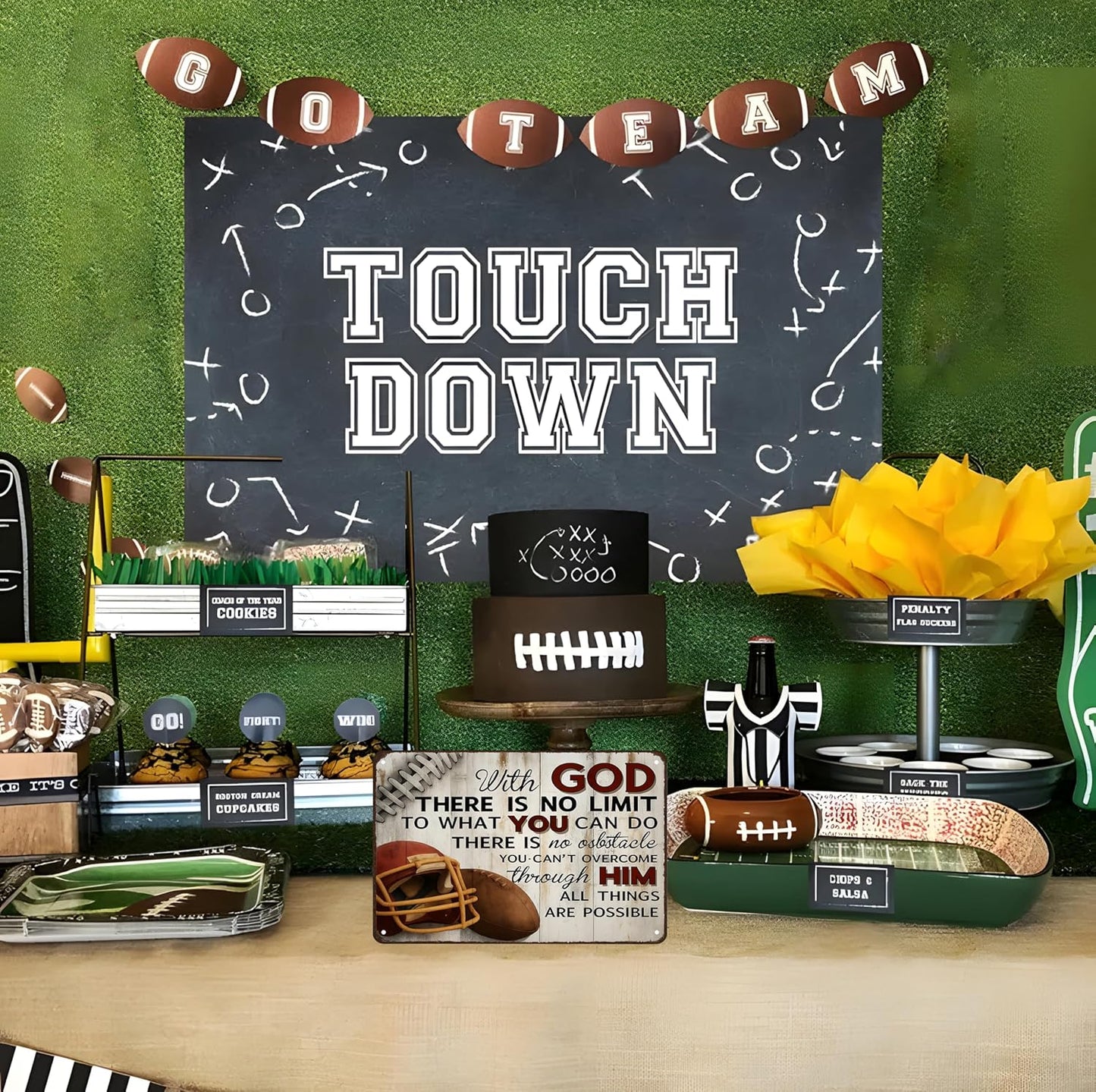 Football Gifts with God There's No Limit Quotes Inspirational Tin Sign for Boys Room Man Cave 8 X 12 Inches