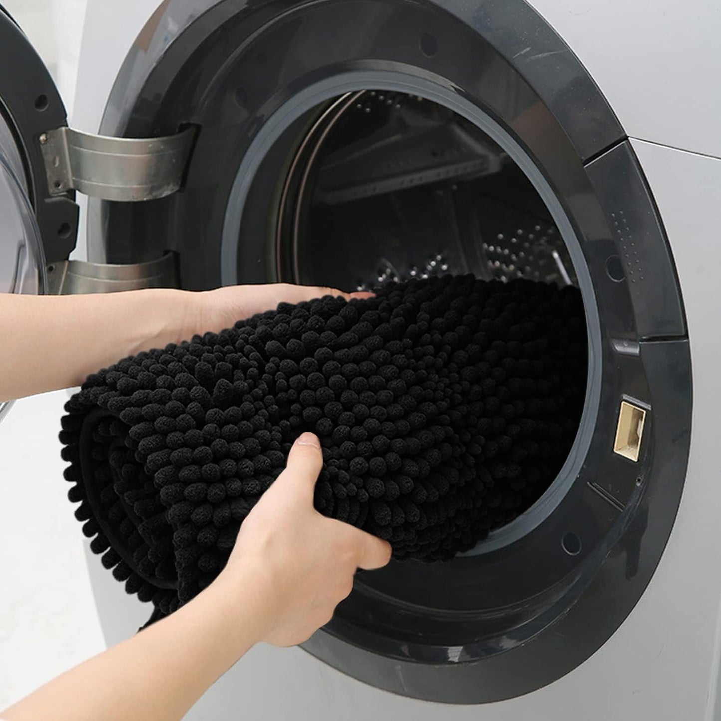 Striped, Black Bathroom Rug Set 3 Pieces Ultra Soft, Non-Slip Chenille Toilet Mat, Absorbent Plush Shaggy