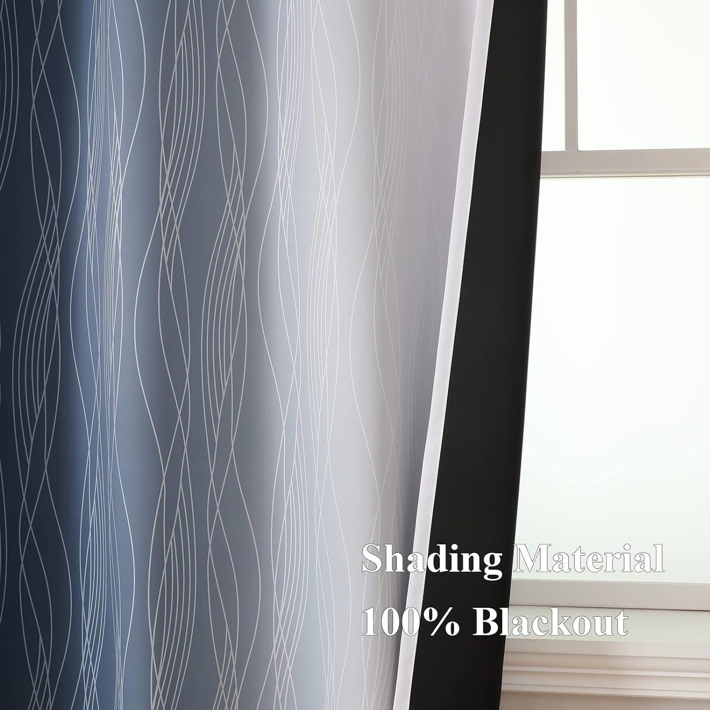 Navy Blue and Greyish White Blackout Curtains 52Wx84L,2 Panels