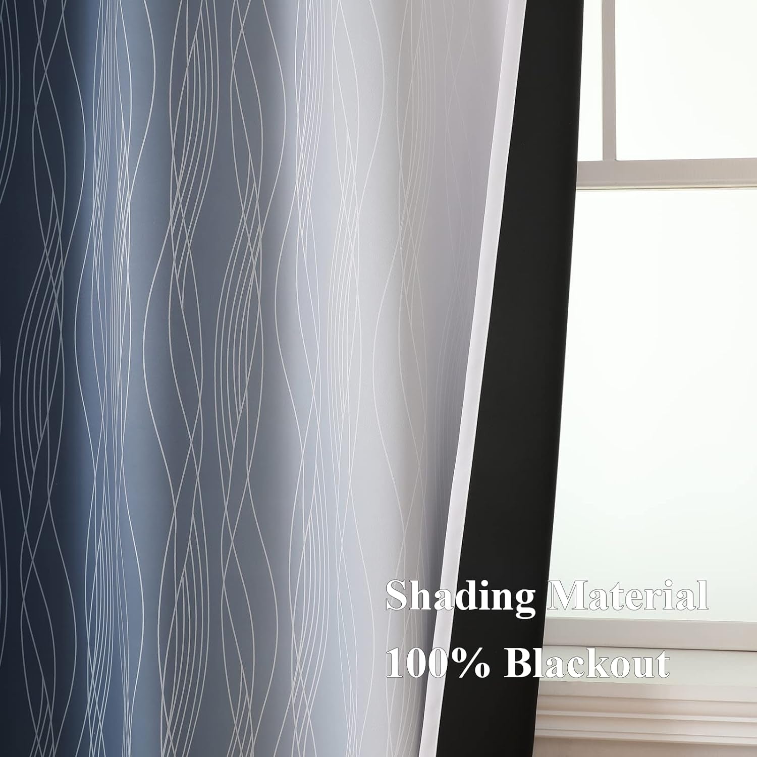 Navy Blue and Greyish White Blackout Curtains 52Wx84L,2 Panels