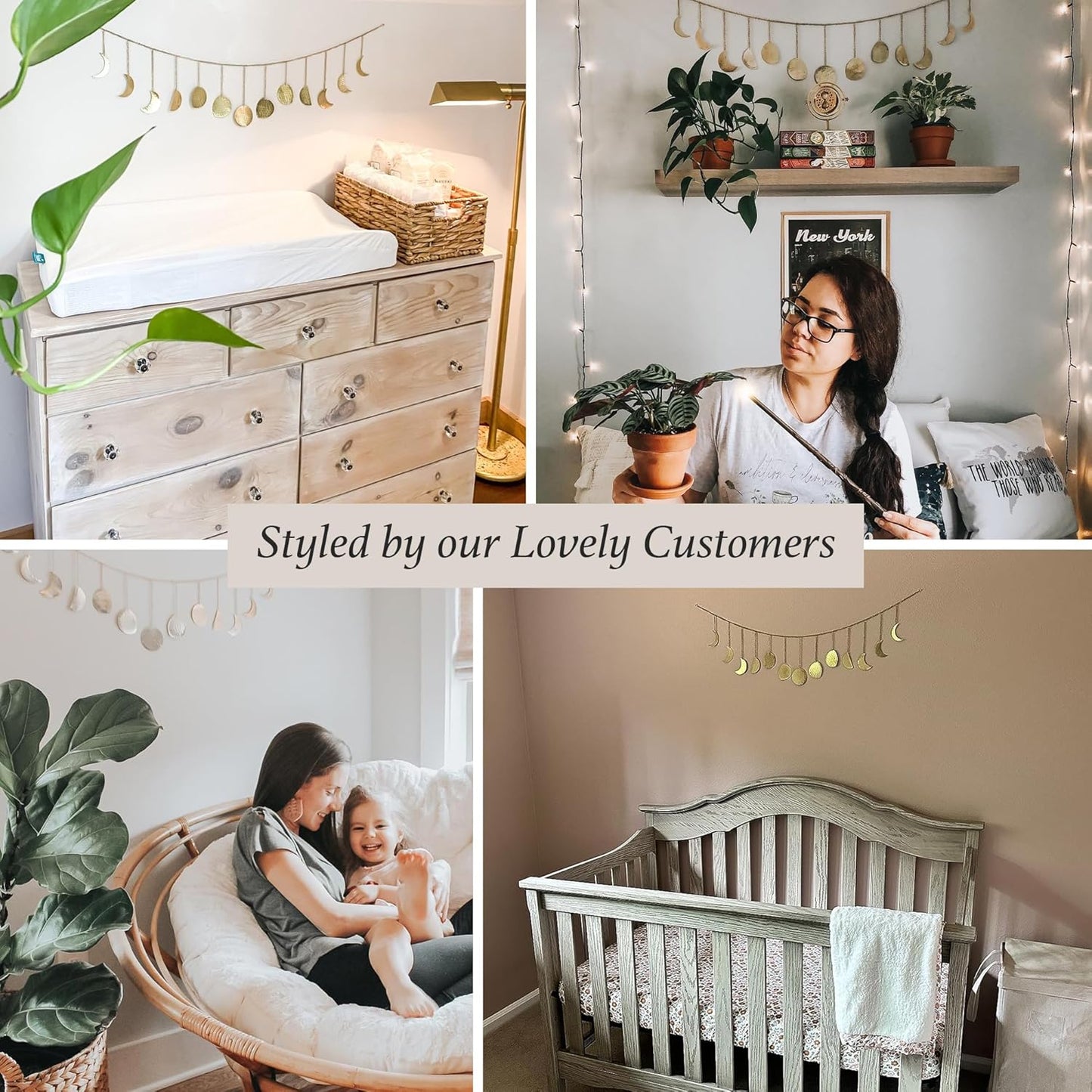 Moon Phase, Gold Wall Decor for Bedroom, Handmade Hammered Metal 36" 13 Phases Moon, Celestial Wall Art, Gift for Women & Kids