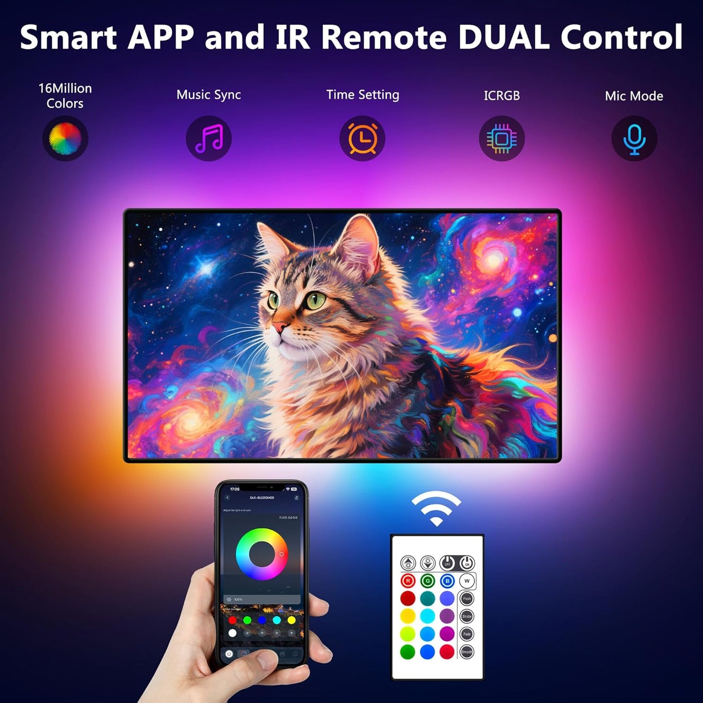 Led Strip Lights 8.2Ft for 40-60In TV, USB LED TV Backlight Kit with Remote - 16 Color 5050 Leds Bias Lighting for HDTV