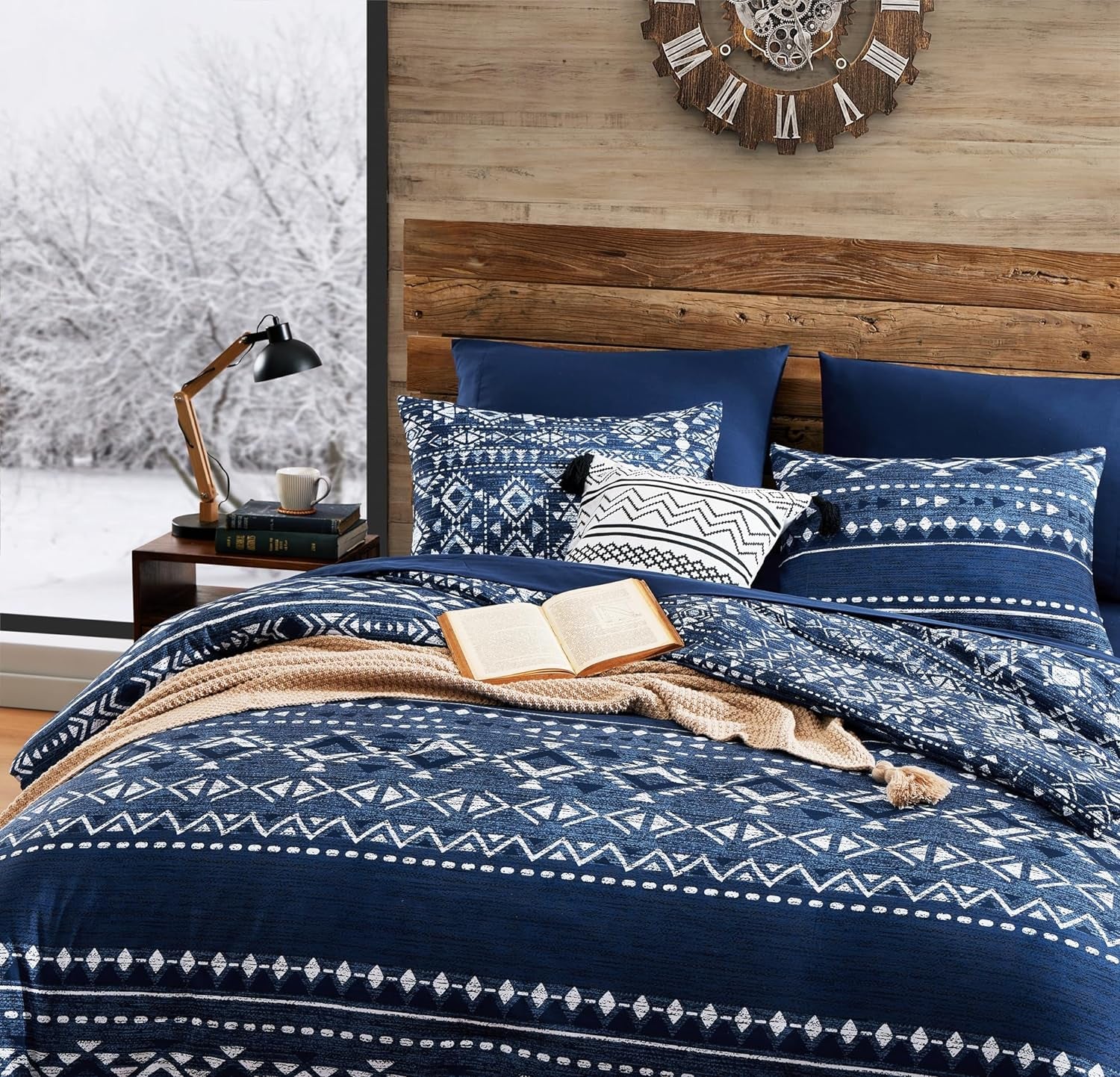 Twin Comforter Set - 5 Pieces Comforters, Warm Fluffy Boho Bedding (Blue, 66''X86'')