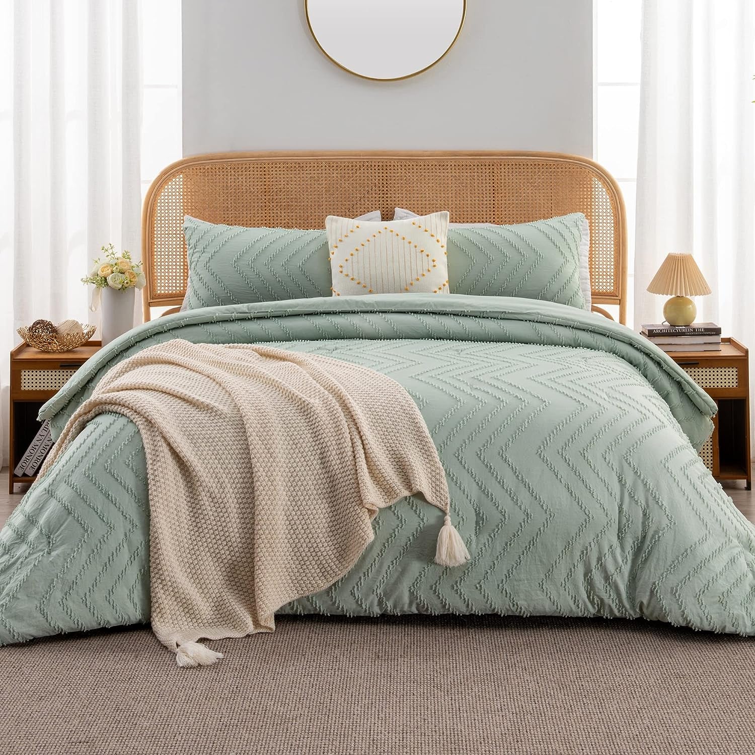 King/California King Heavyweight Linen Blend Comforter & outlet Sham Set Sage Green