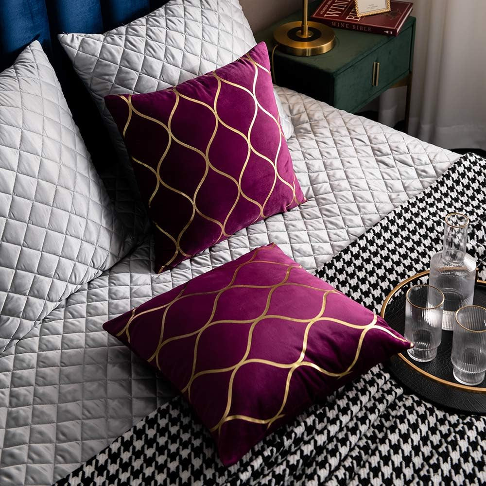 Gold Velvet Throw Pillow Covers Purple: 2 Pack 20X20 Inch