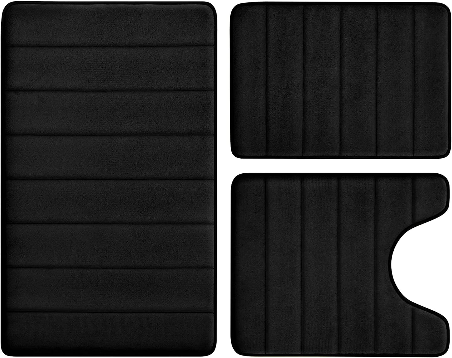 Black Memory Foam Bathroom Rug Set 3 Piece