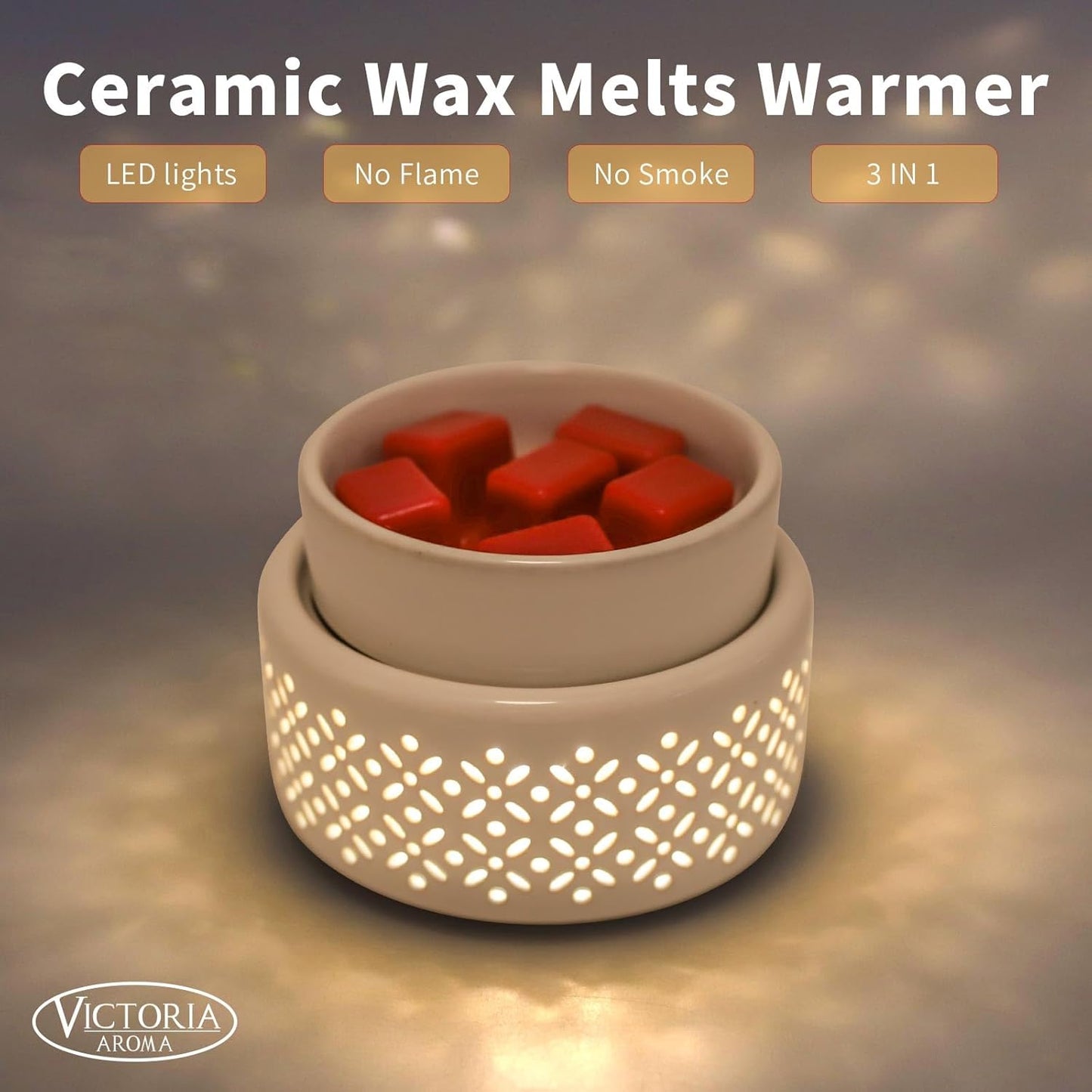 Ceramic Wax Melt Warmer - LED Night Light Candle Wax Warmer for Scented Wax, Electric Fragrance Wax Melter for Home