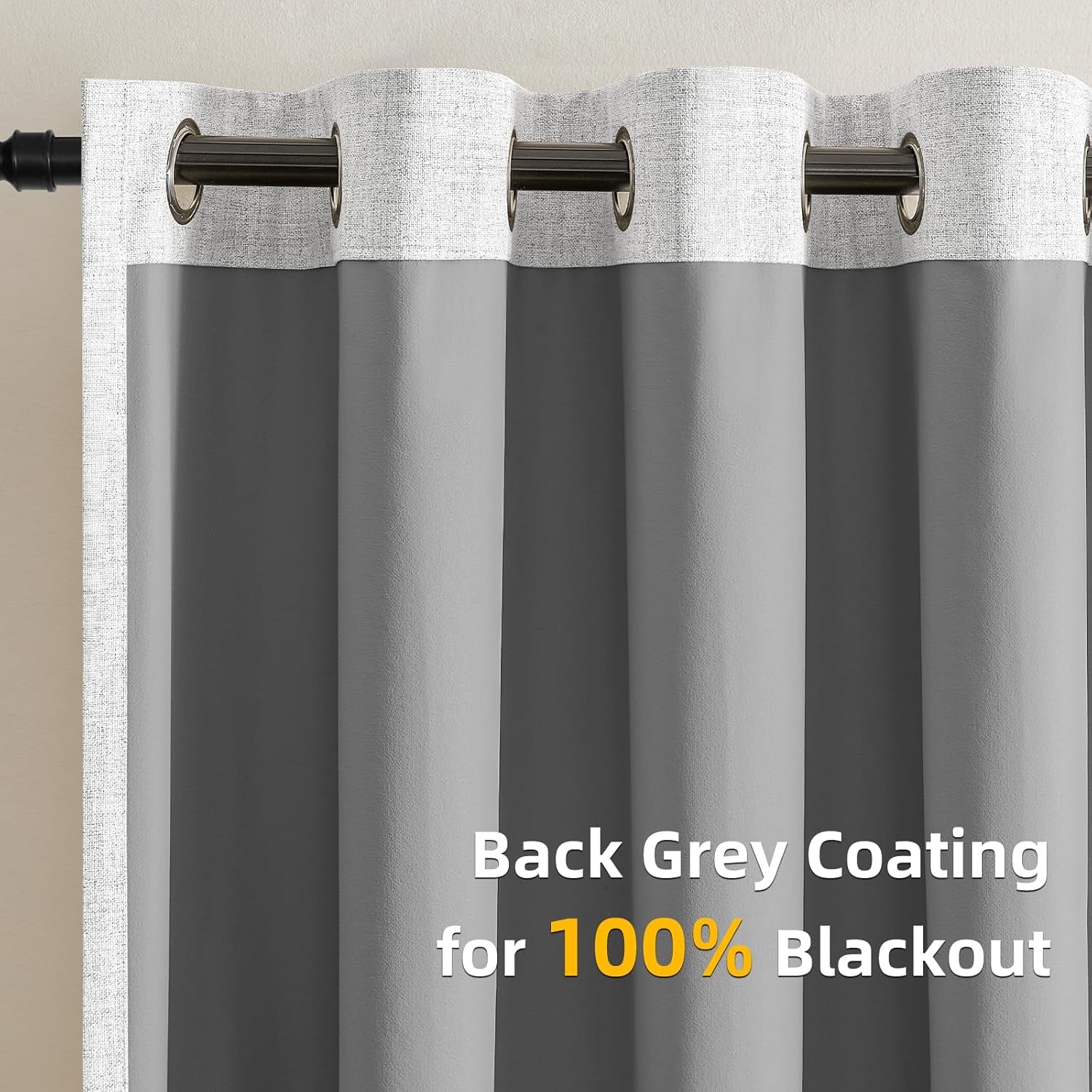 100% Blackout Window Curtains 84 Inches Long 2 Panels Set, Faux Linen Look (W52 X L84 Inch, White)