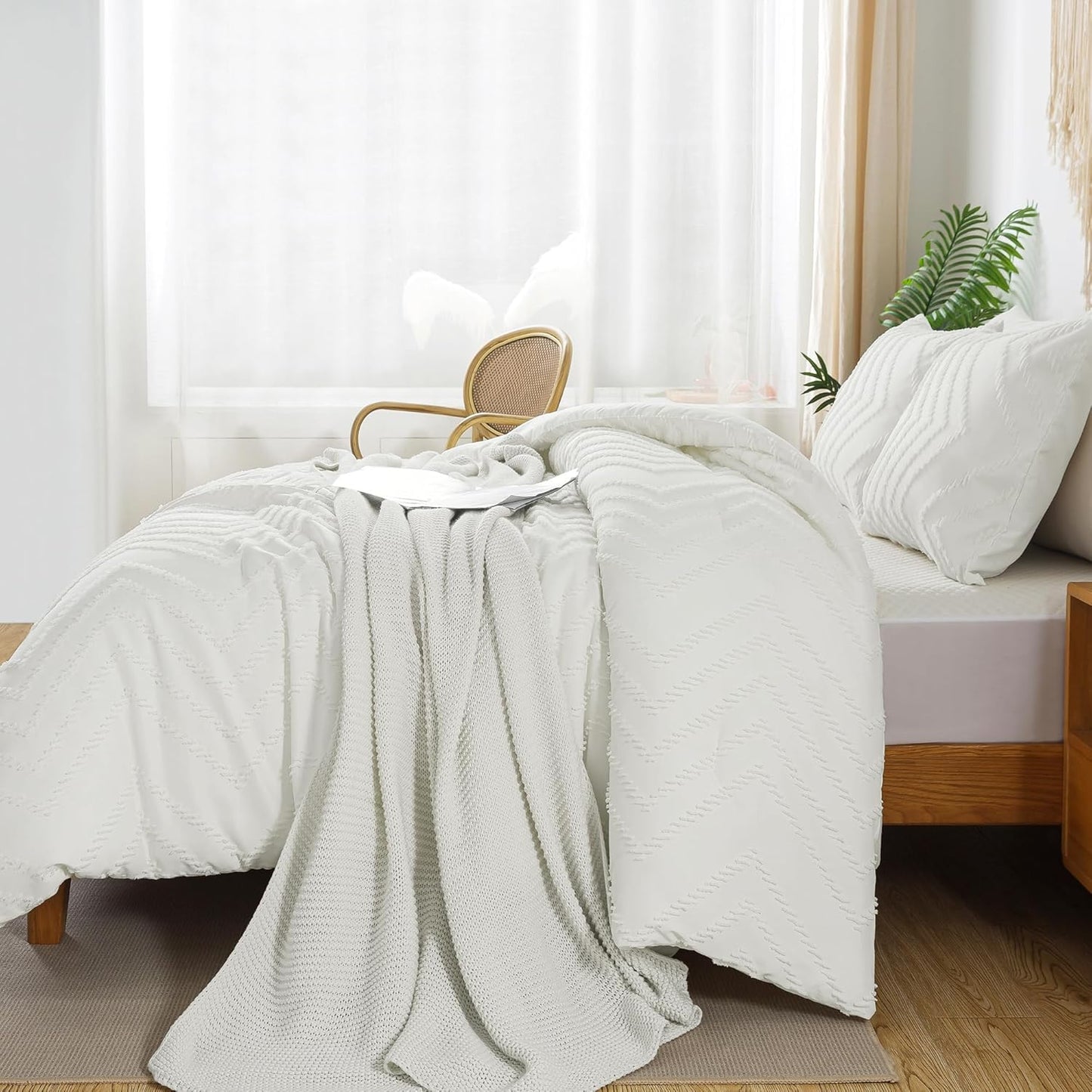 Ivory California King Comforter Set, 3 Pieces, Fluffy Bed Set (104X96In Comforter & 2 Pillowcases)