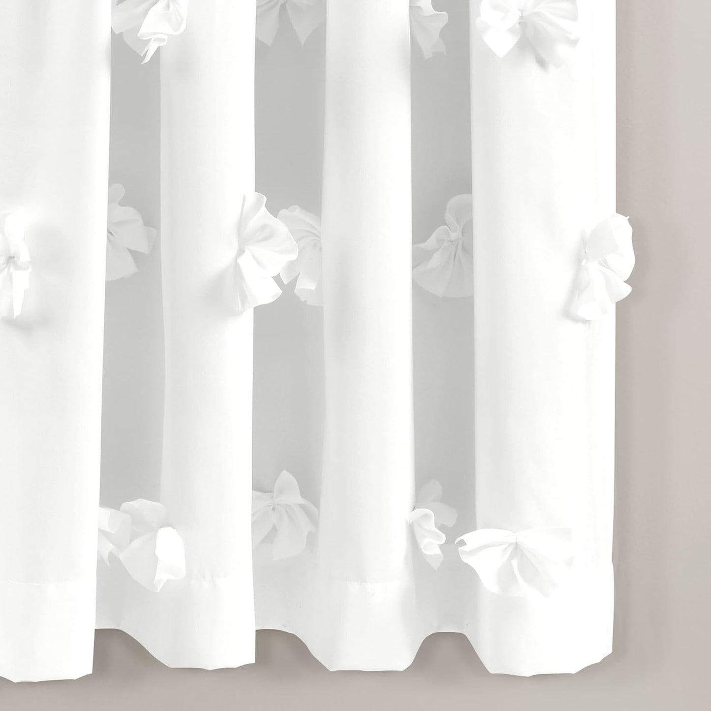Window Curtain Panel - Charming Handmade Bow Details - Elegant Light Filtering Single Curtain - 54" W X 63" L, White