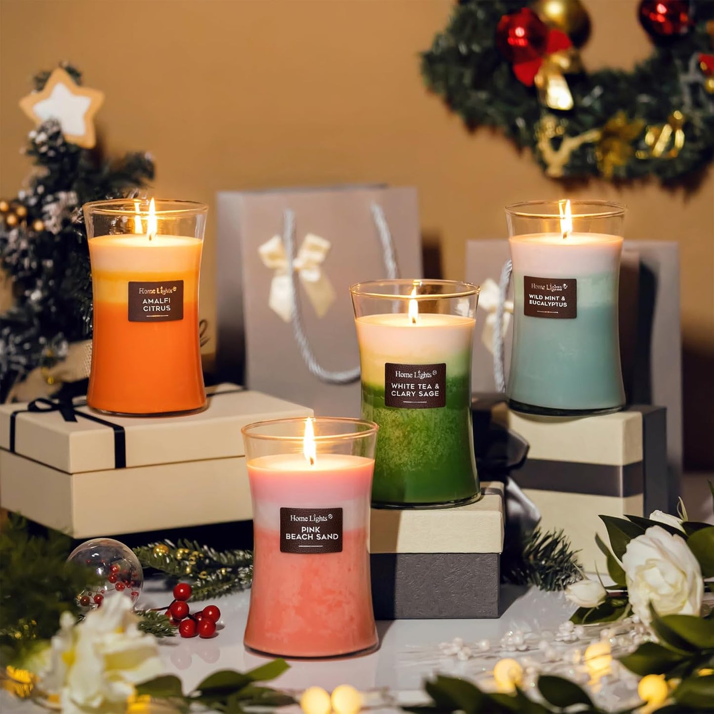 Homelights 3-Layer Candles for Home Scented, 21.52 OZ, Large Jar, White Tea & Clary Sage