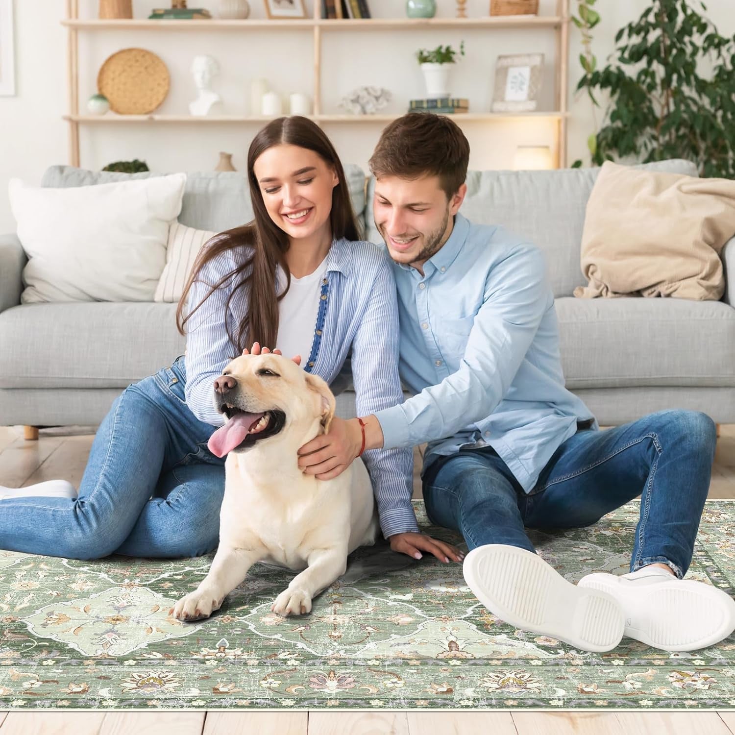 Boho Vintage Area Rugs 5×7 Traditional Green Carpet