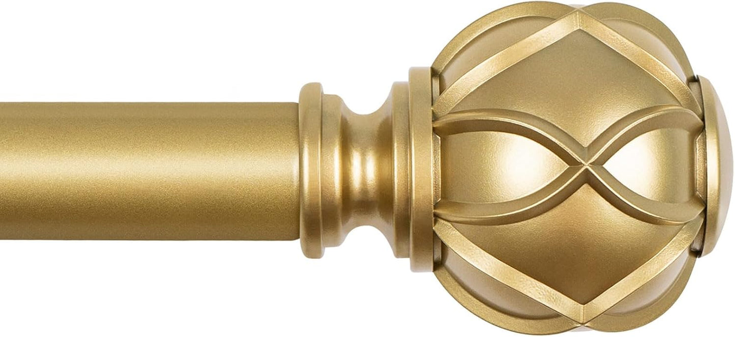 Gold Curtain Rod 32 to 58 Inch(2.6-4.8Ft), 7/8 Inch Single Adjustable Curtain Rods for Windows 28 to 48, Decorative Drapery Rods with Netted Texture Ends