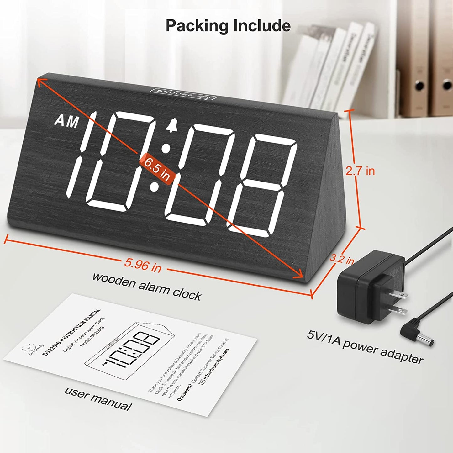 Wooden Digital Alarm Clocks for Bedrooms - Electric Desk Clock with Large Numbers, USB Port, Loud Alarm for Heavy Sleepers