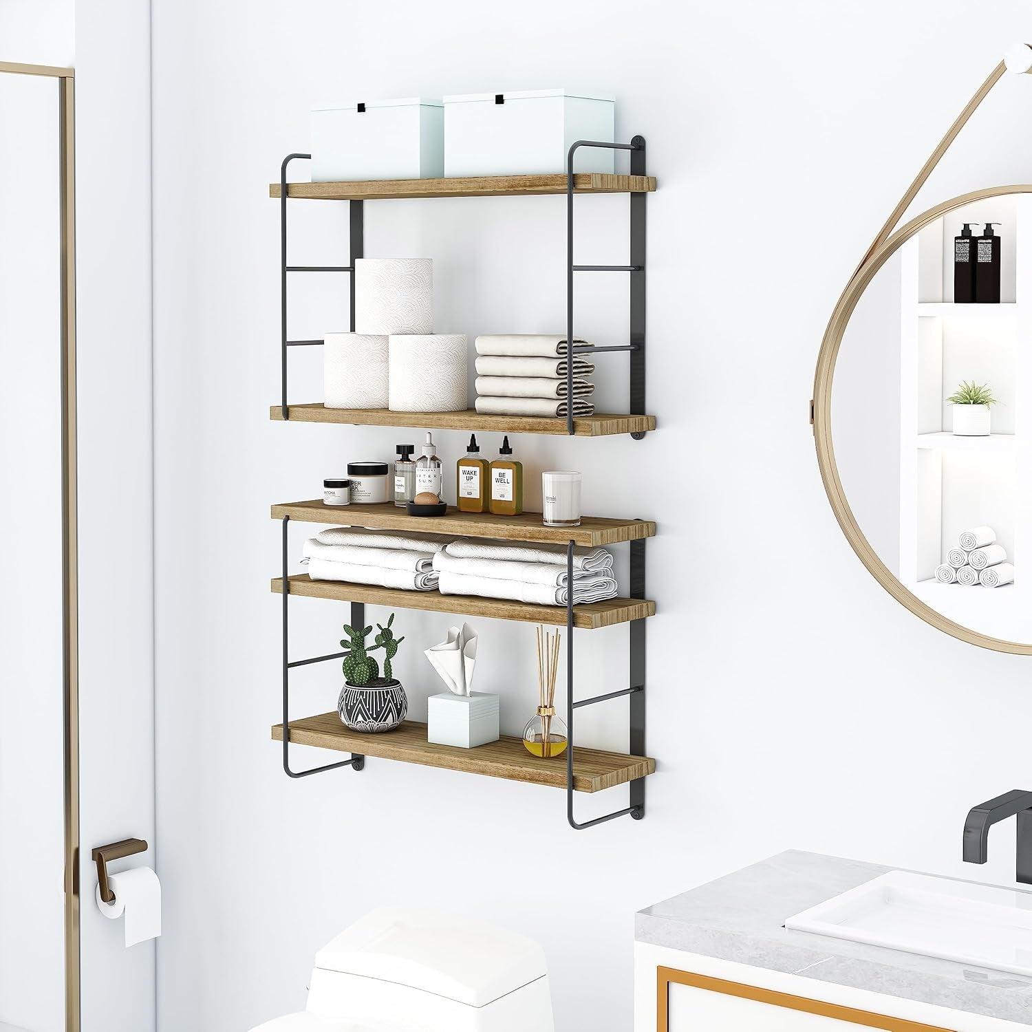 Wall Shelves, Wall Mounted Floating Shelves, Rustic Wall Decor Wood Shelves, Easy Installation Hanging Shelves (5, Wooden)