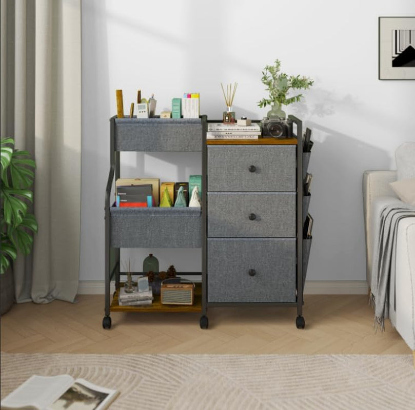 Baby Diaper Caddy, 3 Tier Baby Organizer and Storage Cart with Dividers and Drawers, Mobile Utility Rolling Cart, Grey