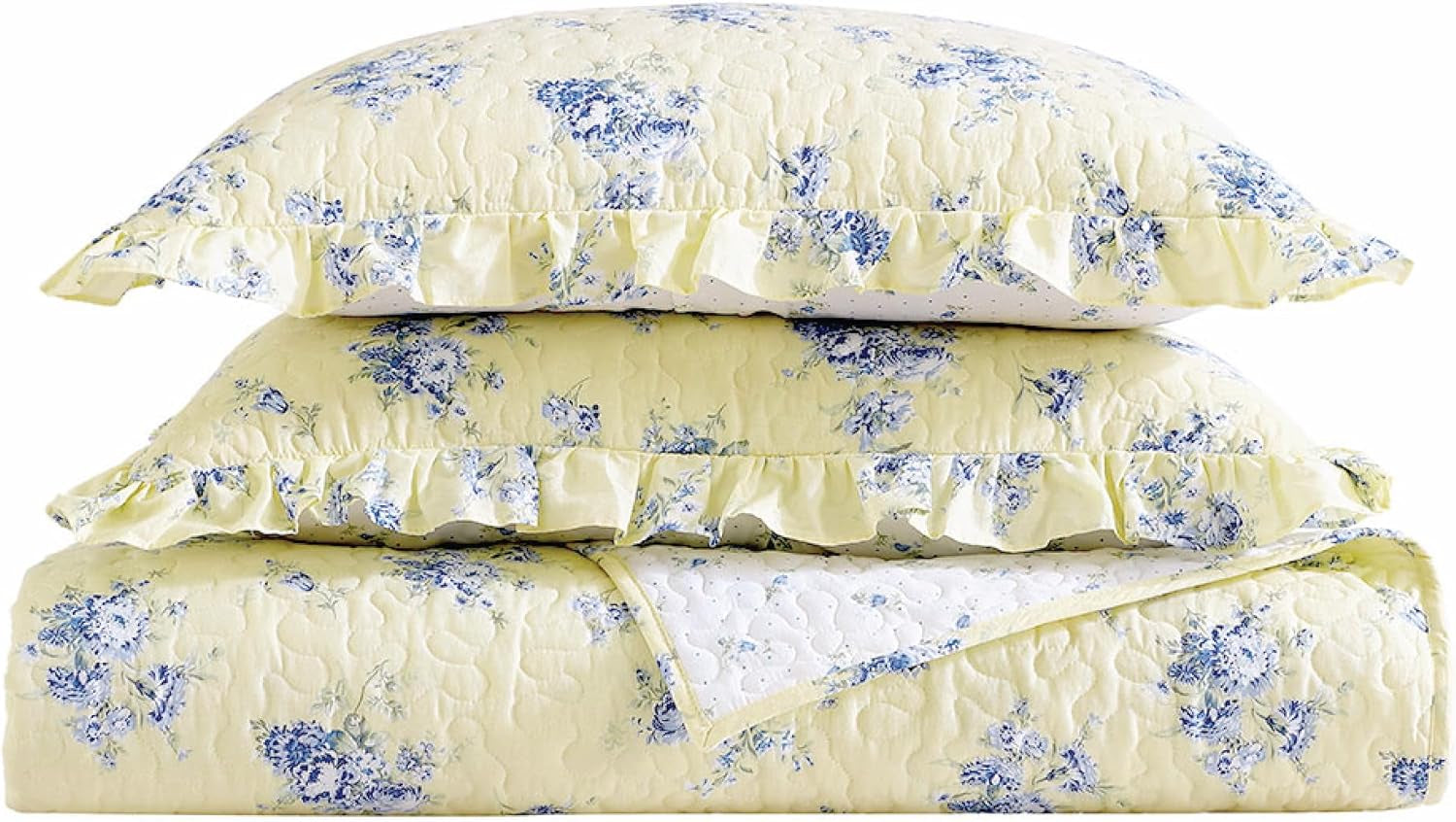 Twin Quilt Set, Reversible Cotton Bedding with Matching Sham, Elegant Amelia Yellow