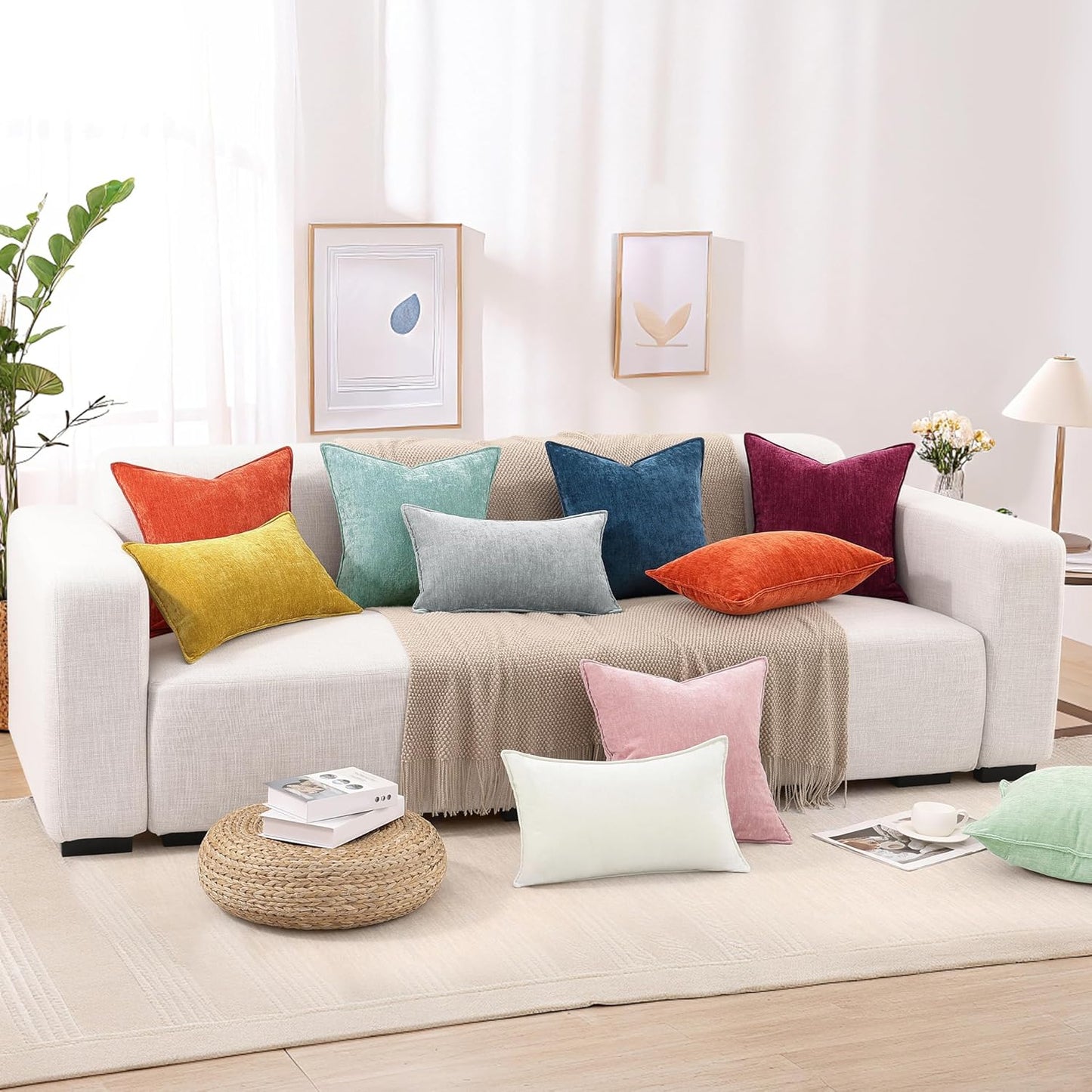 Couch Throw Pillow Covers 12X20 Set of 2, Decorative Soft Chenille Lumbar Pillow Covers, Poseidon