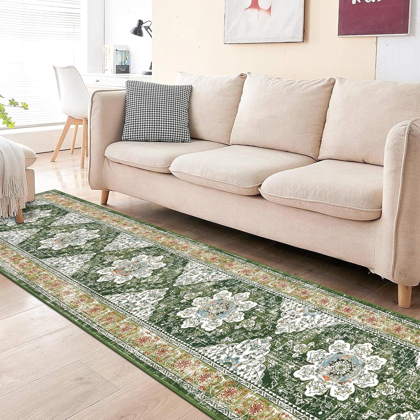Vintage Runner Rug for Hallway 2X10Ft, Non-Slip Kitchen Floor Mat for Livingroom Corridor Indoor Doormat (Green )