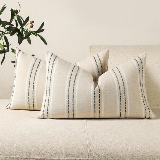 Hand Made Throw Pillow Covers 12X20 Set of 2 Striped Pillow Covers Textured Linen, Grey