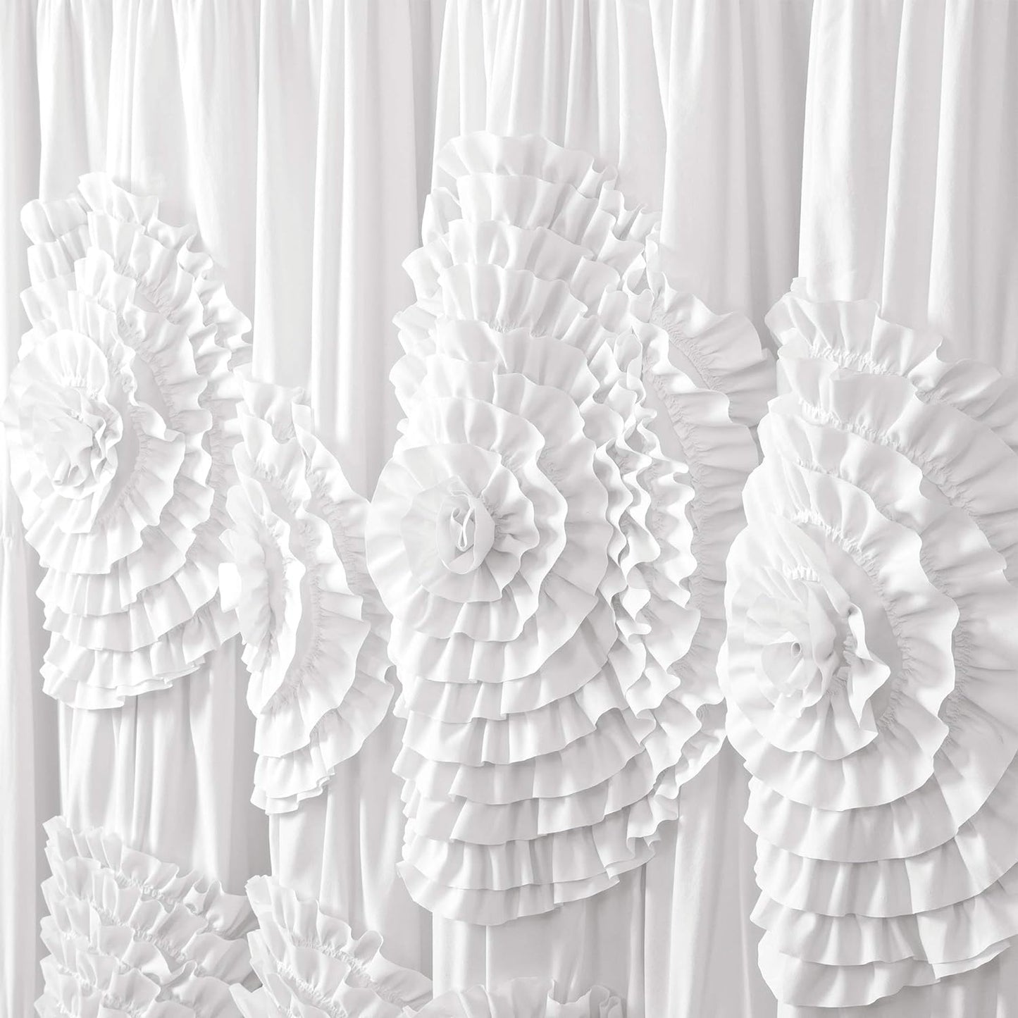 Serena Ruffle Shower Curtain, 72" W X 72" L, White - Beautiful Ruched Flower Design