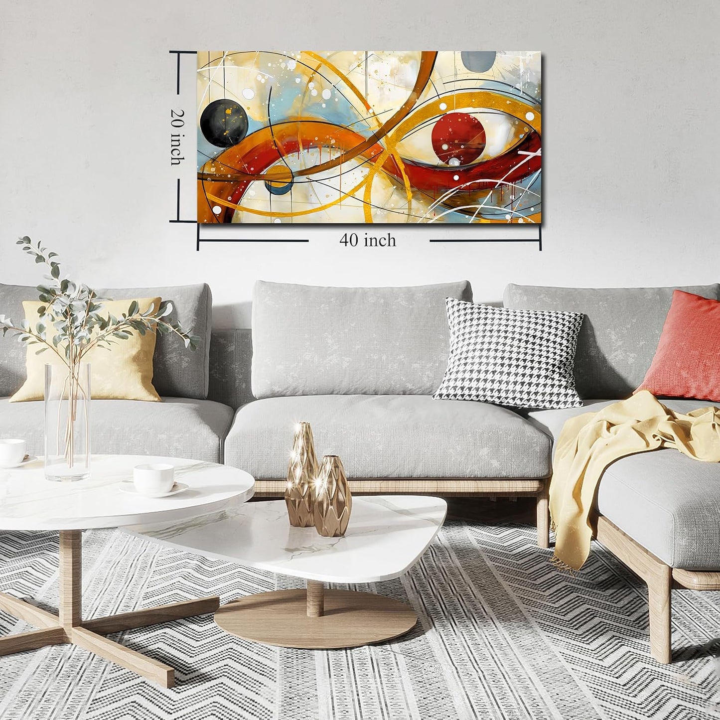 Large Abstract Yellow Canvas Wall Art for Living Room Bedroom Home Office Modern Wall Decor Line Geometric Abstract Picture Framed Canvas Prints Size 20X40