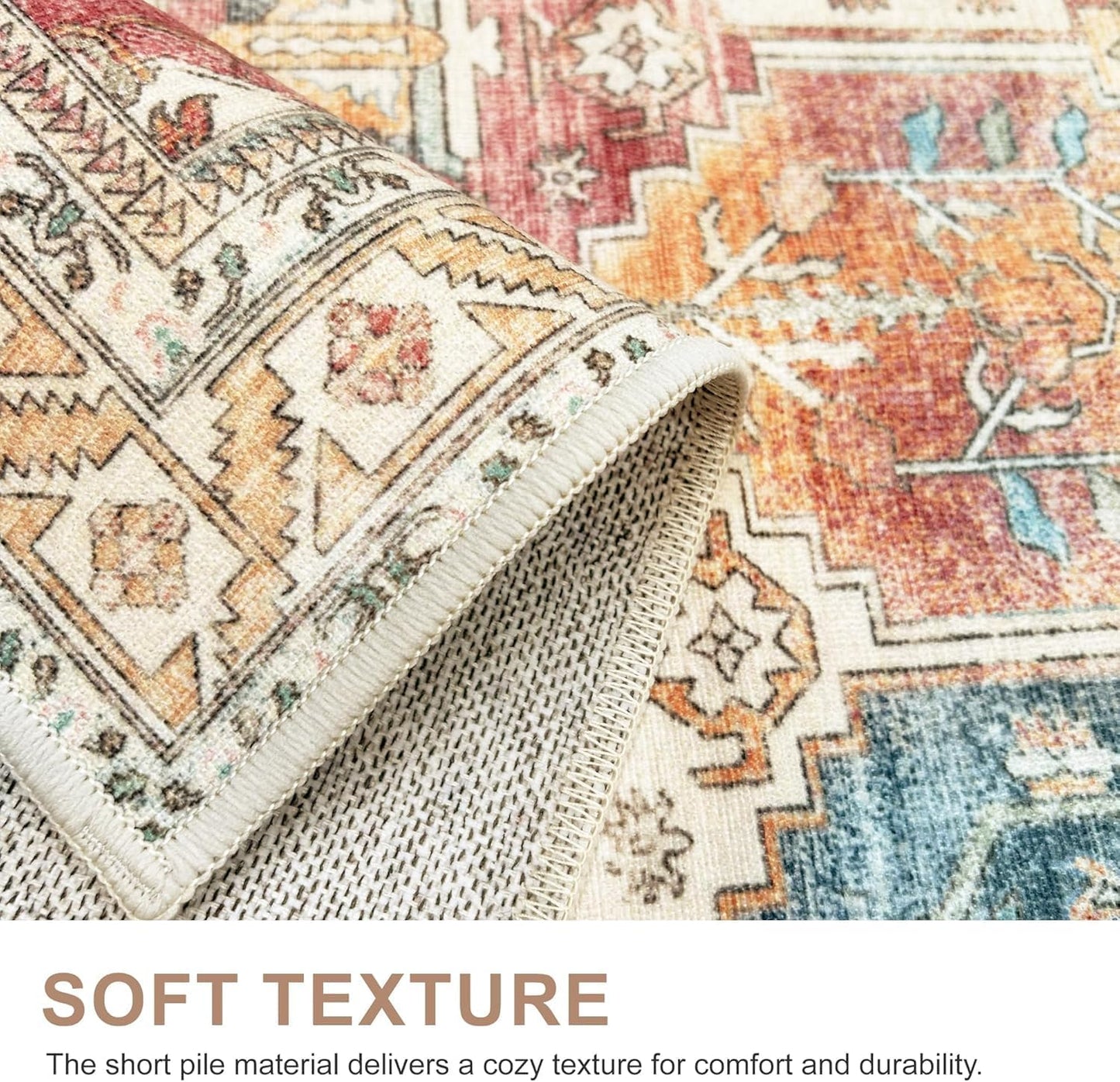 Runner Rug 2X5 Machine Washable Vintage Distressed Print Ultra-Thin Chenille Hallway, Retro Multi