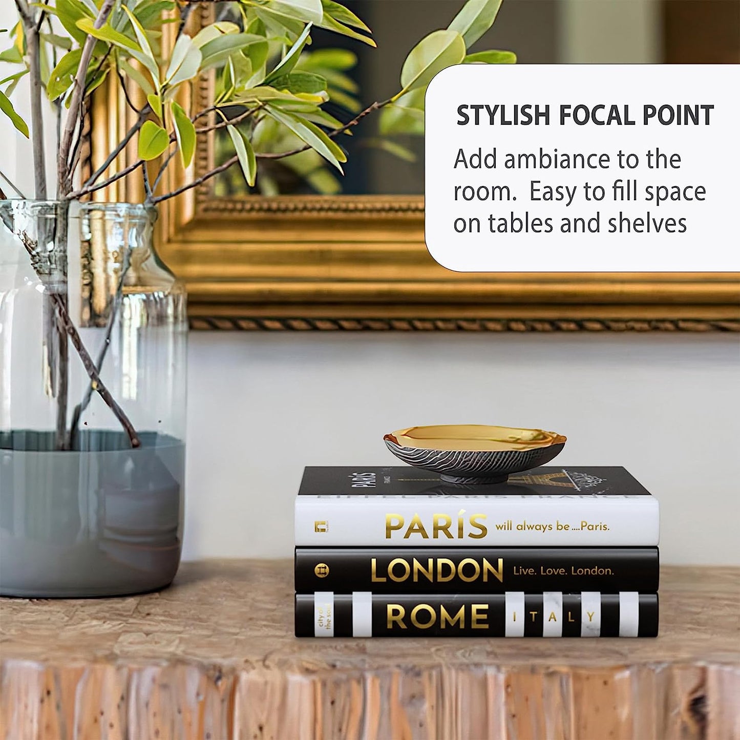 Decorative Books for Home Decor — Hardcover Faux Book Decor, Gold Foil Stamping Titles, Set of 3 — as Coffee Table/Entryway Table/Book Shelf Decor