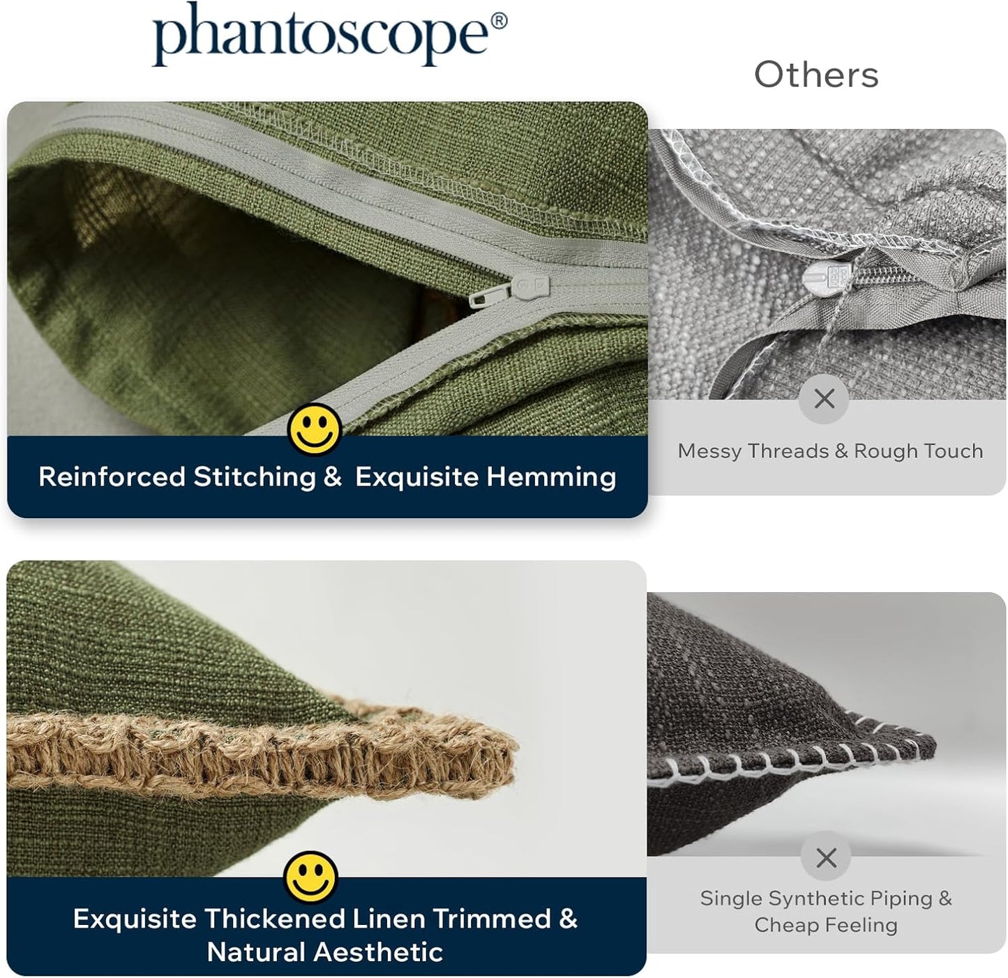 Pack of 2 Farmhouse Decorative Throw Pillow Cover Solid Burlap Linen Trimmed Tailored Edges, Olive Green, 20 X 20 Inches