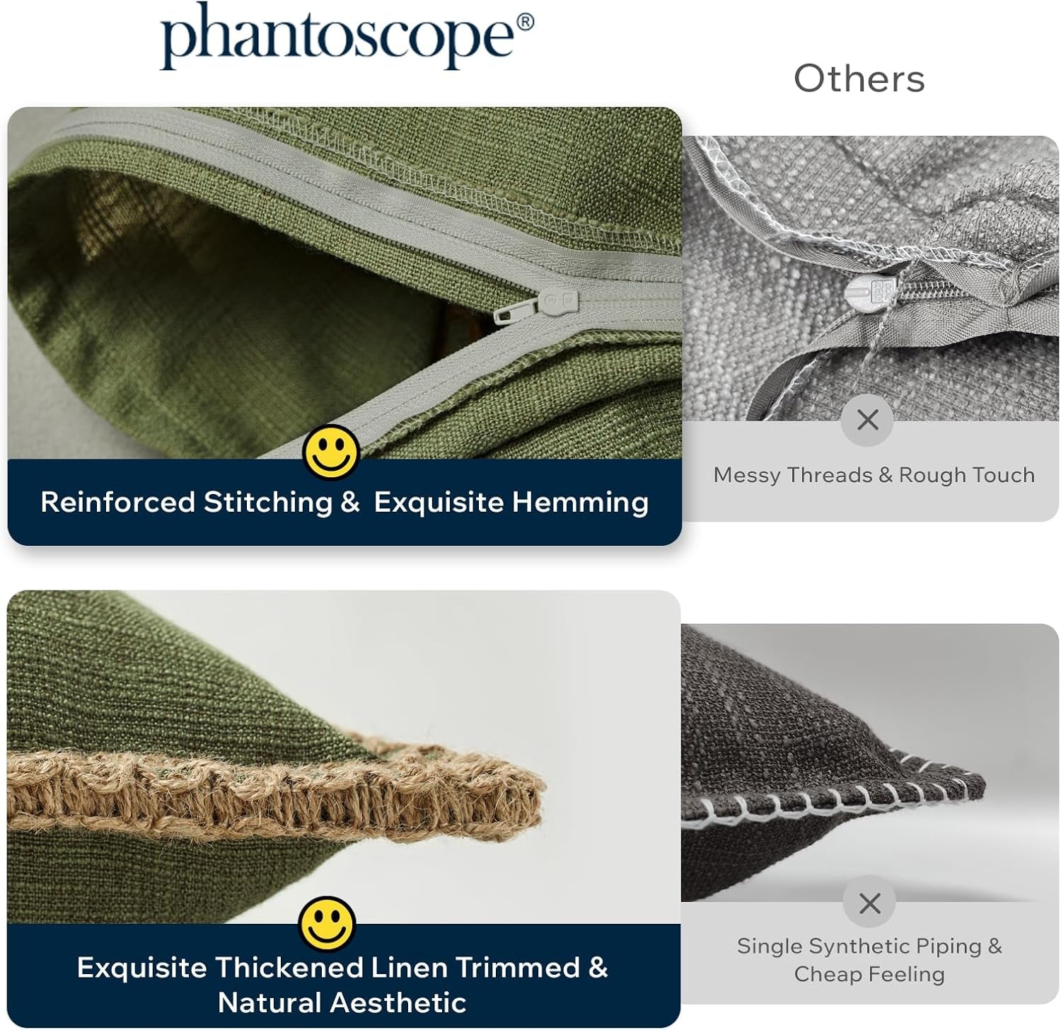 Pack of 2 Farmhouse Decorative Throw Pillow Cover Solid Burlap Linen Trimmed Tailored Edges, Olive Green, 20 X 20 Inches