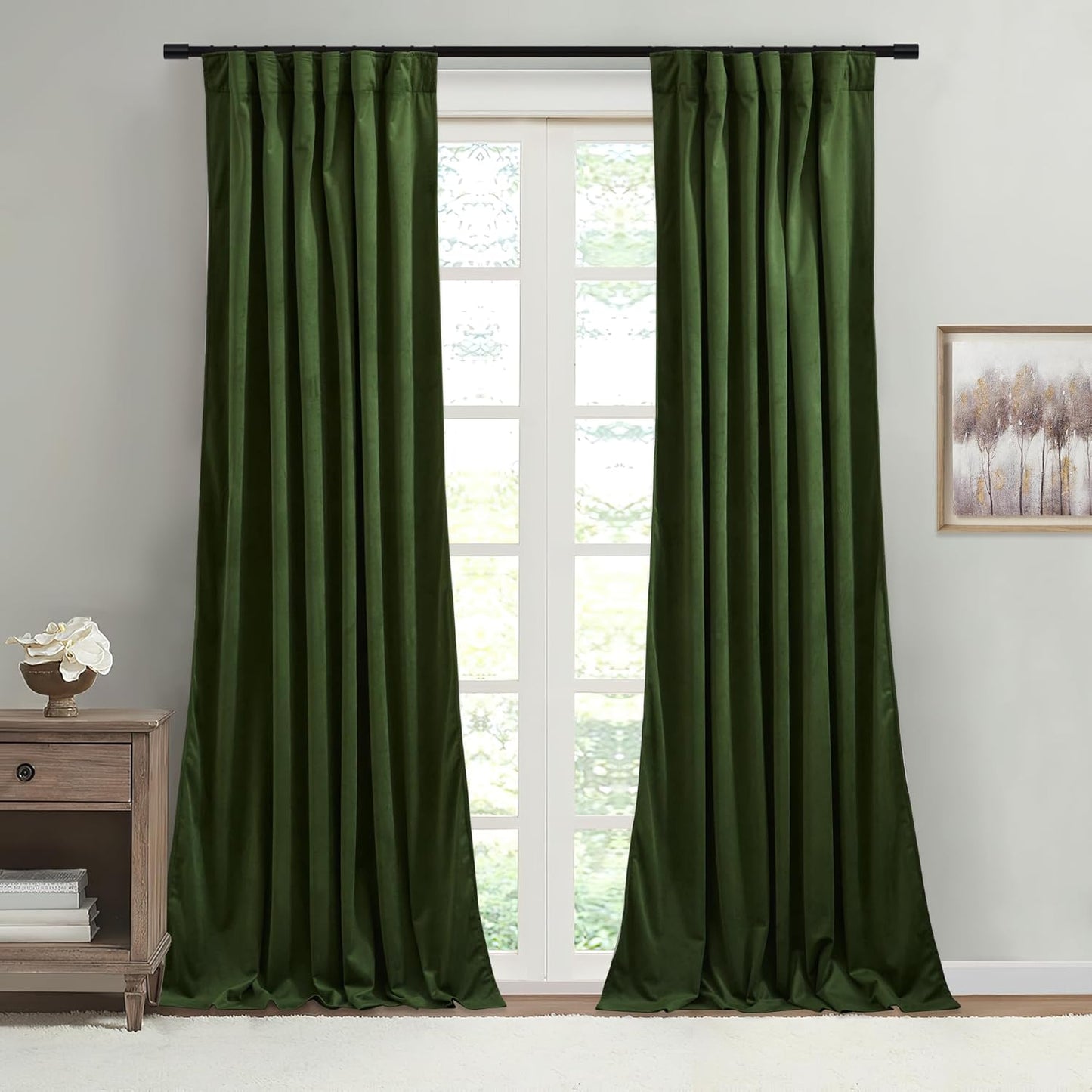 Velvet Curtains 84 Inches Blackout Curtains, Moss Green, W52 X L84 Inches, 2 Panels