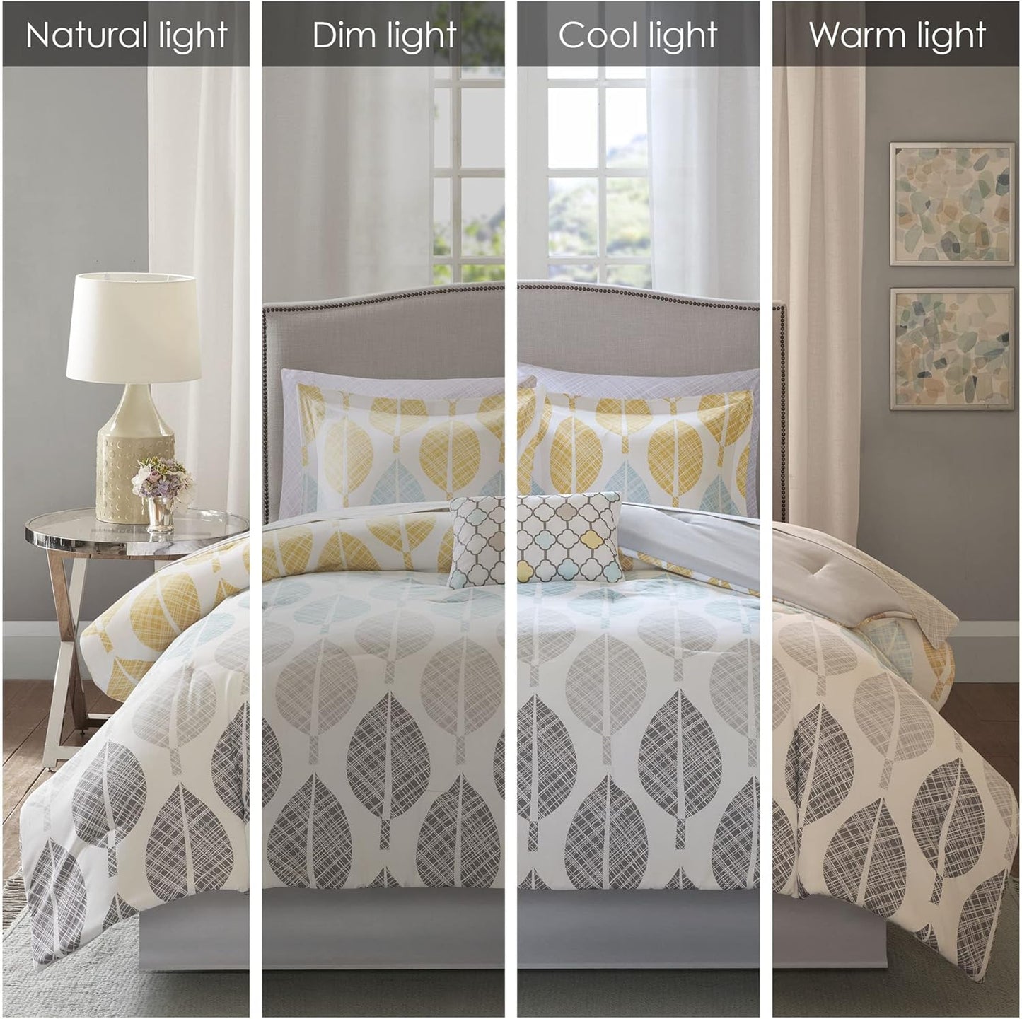 Essentials Bed in a Bag Comforter, Vibrant Color Design All Season down Alternative Cover with Complete Cotton Sheet Set, Full(78"X86"), Central Park, Leaf Yellow/Aqua