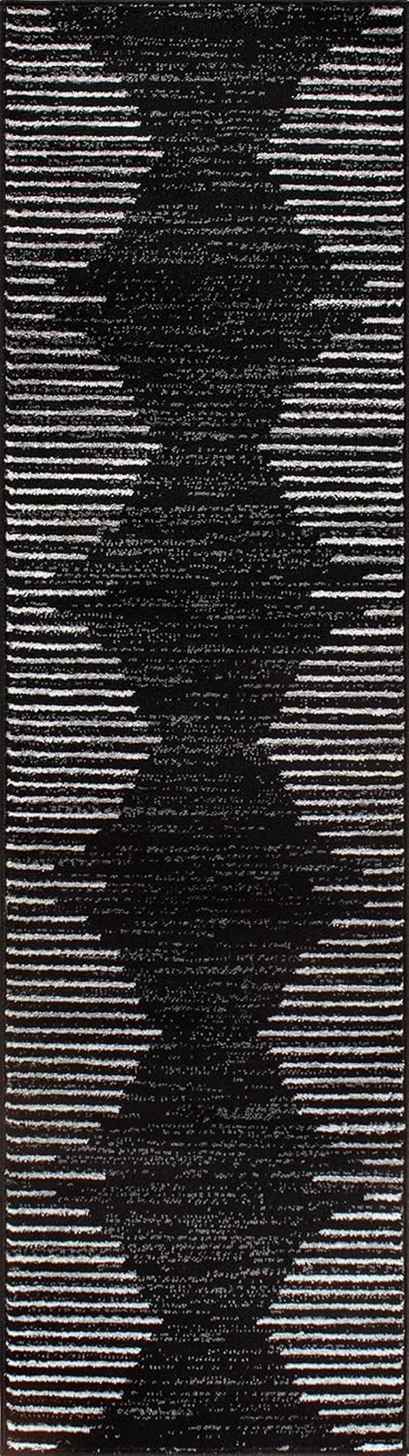Bohemian Stripe Stain Resistant High Traffic Living Room Kitchen Bedroom Dining Home Office Runner Rug 2' X 7' Black