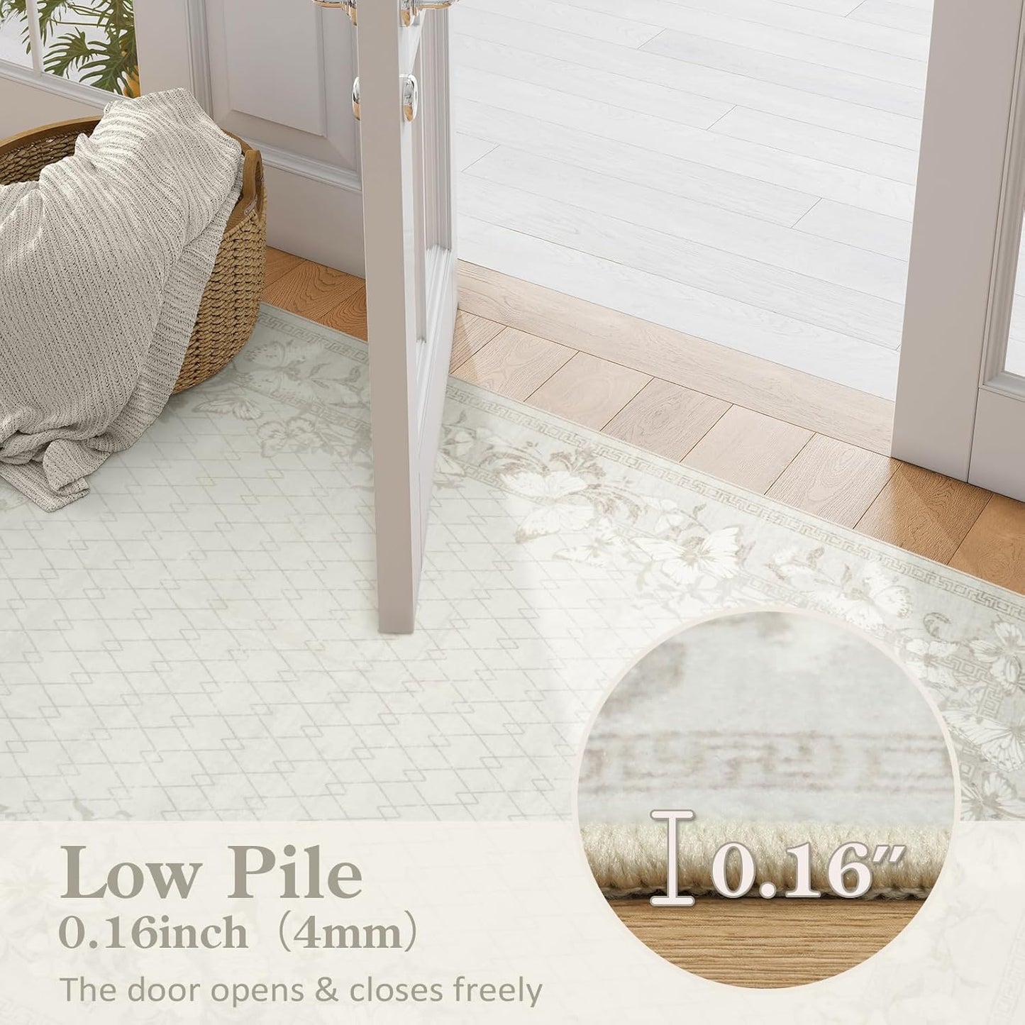 Runner Rug Non-Slip 2X6, Washable Butterfly Beige Rug Runners for Hallways, (Beige,2'X6')