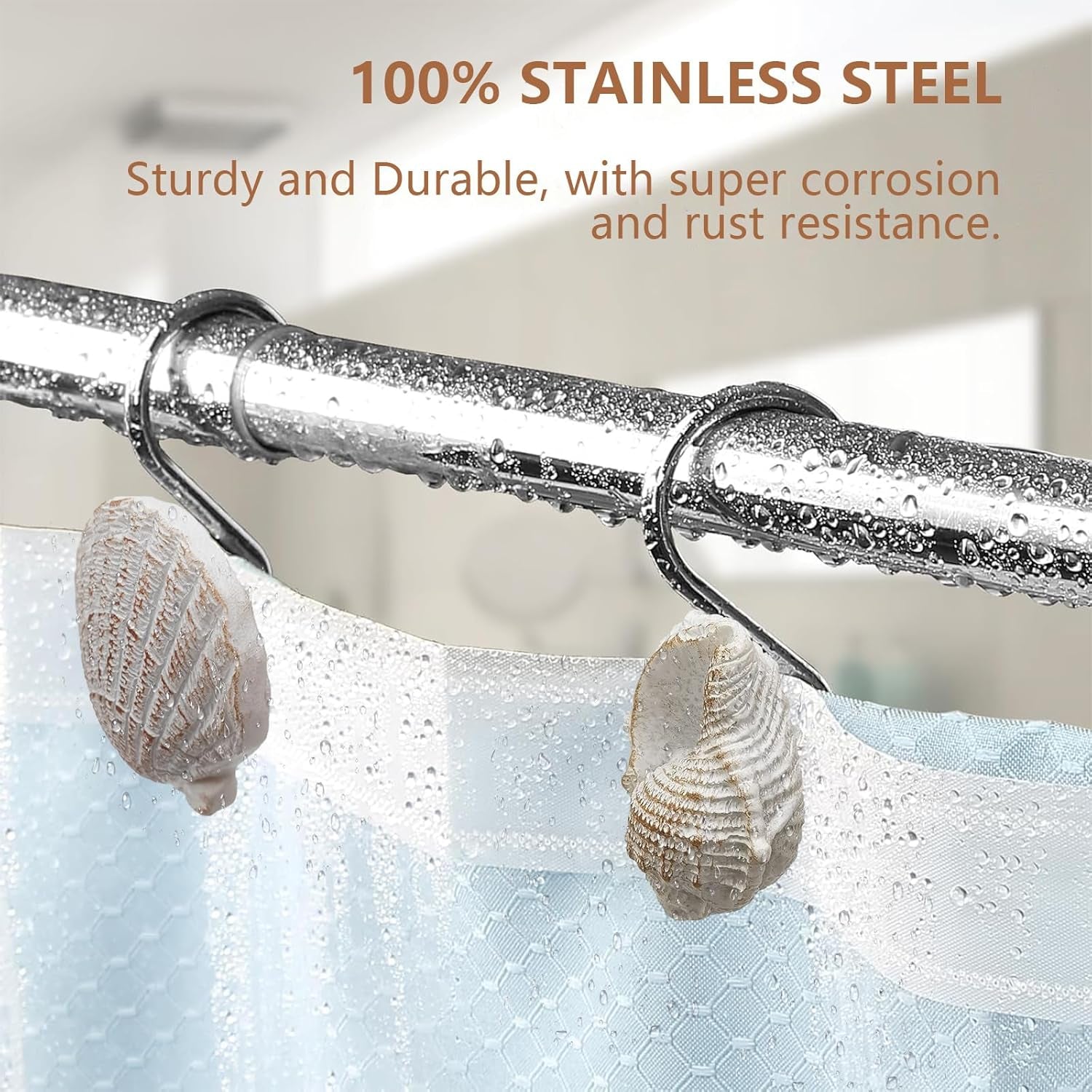 12-Pack Coastal Shower Curtain Hooks – Decorative Seashell, Starfish & Conch Design, Rust-Proof Stainless Steel