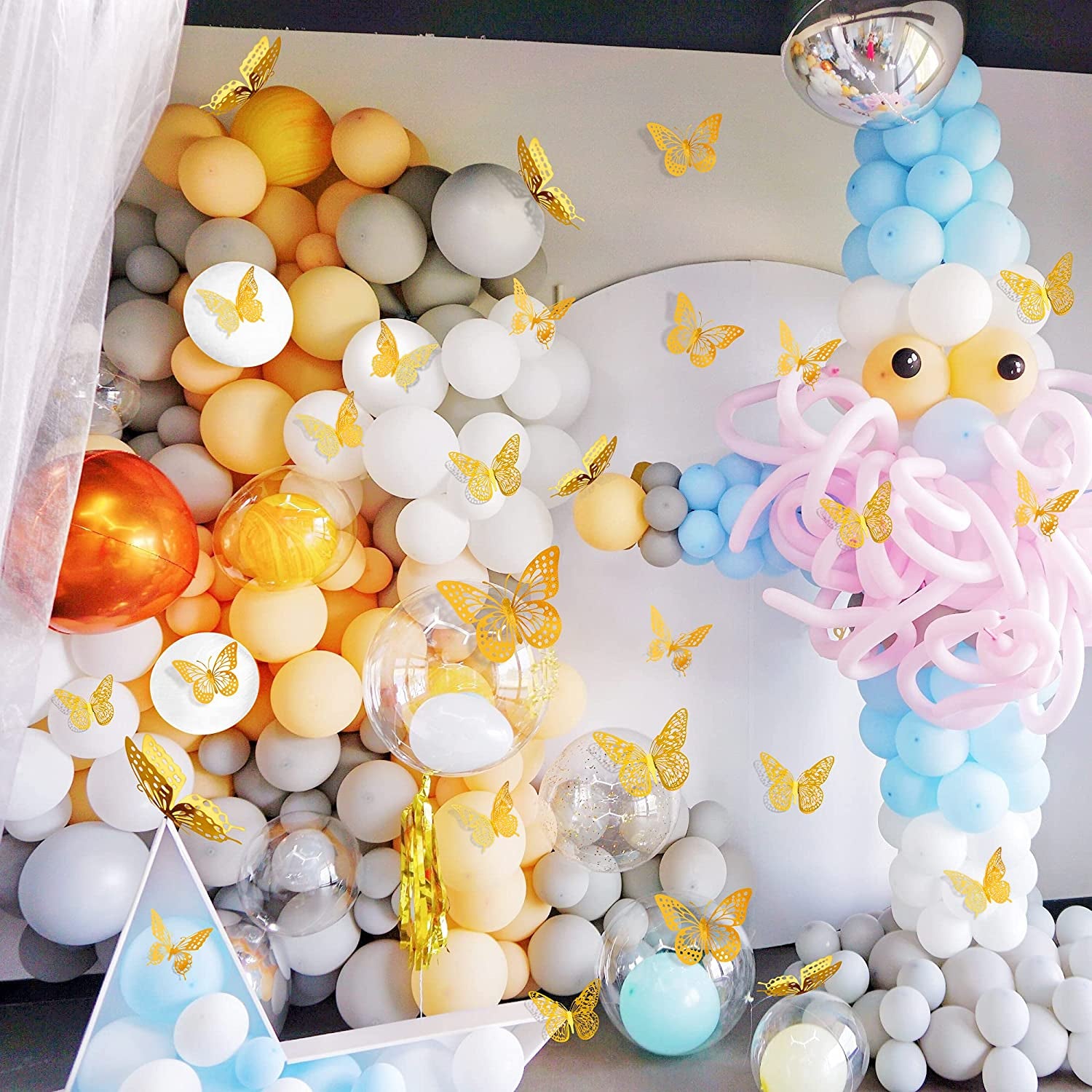 3D Butterfly Wall Decor - 48 Pcs, 4 Styles, 3 Sizes, Gold Butterfly Decorations, Removable Stickers